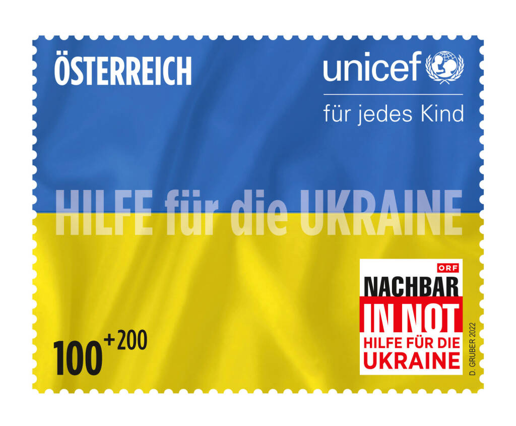 Österreichische Post AG: Humanitäre Hilfe: Post transportiert Pakete kostenlos in die Ukraine, Sujet der Ukraine-Sonderbriefmarke Gemeinsam für den Frieden. Credit: Österreichische Post AG, © Aussender (24.03.2022) 