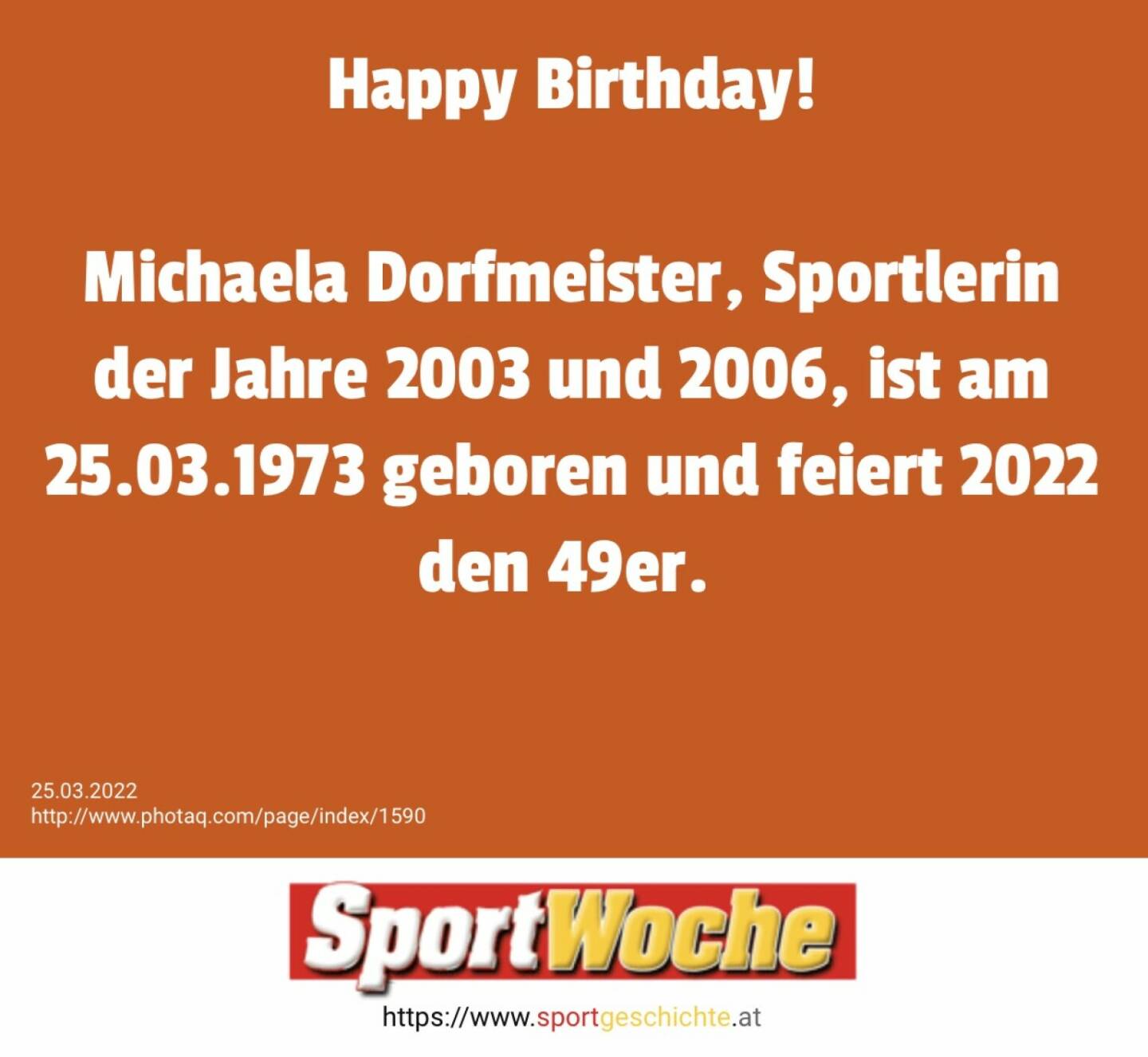 Michaela Dorfmeister #happybirthday @michaeladorfmeister , @sporthilfe.at Sportlerin der Jahre 2003 und 2006, ist am 25.03.1973 geboren und feiert 2022 den 49er. 
