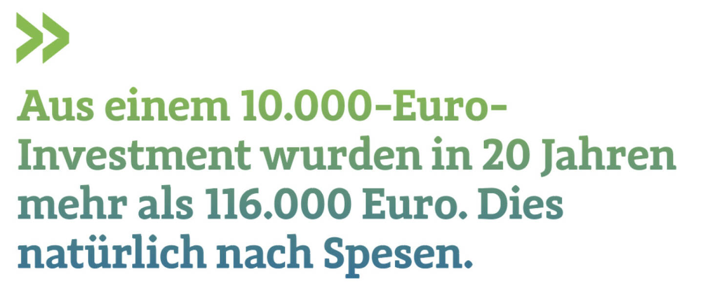 Aus einem 10.000-Euro-Investment wurden in 20 Jahren mehr als 116.000 Euro. Dies natürlich nach Spesen.
Christian Drastil
