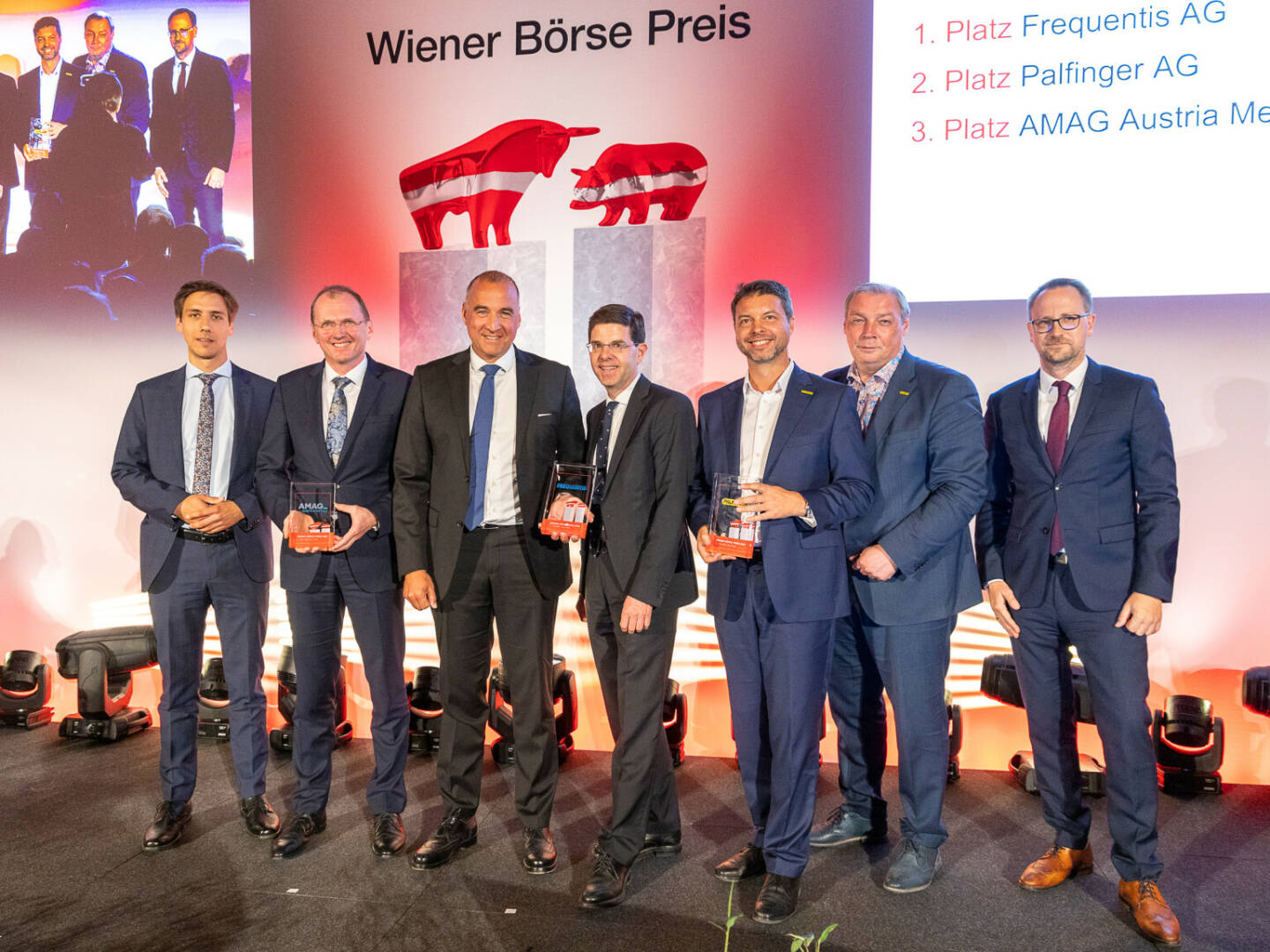 Wiener Börse Preis 2022 - Mid Cap-Preis: Gabriel, Mayer (AMAG), Haslacher, Marin (Frequentis), Strohbichler, Roither (Palfinger), Maxian (ÖVFA), Credit: Wiener Börse