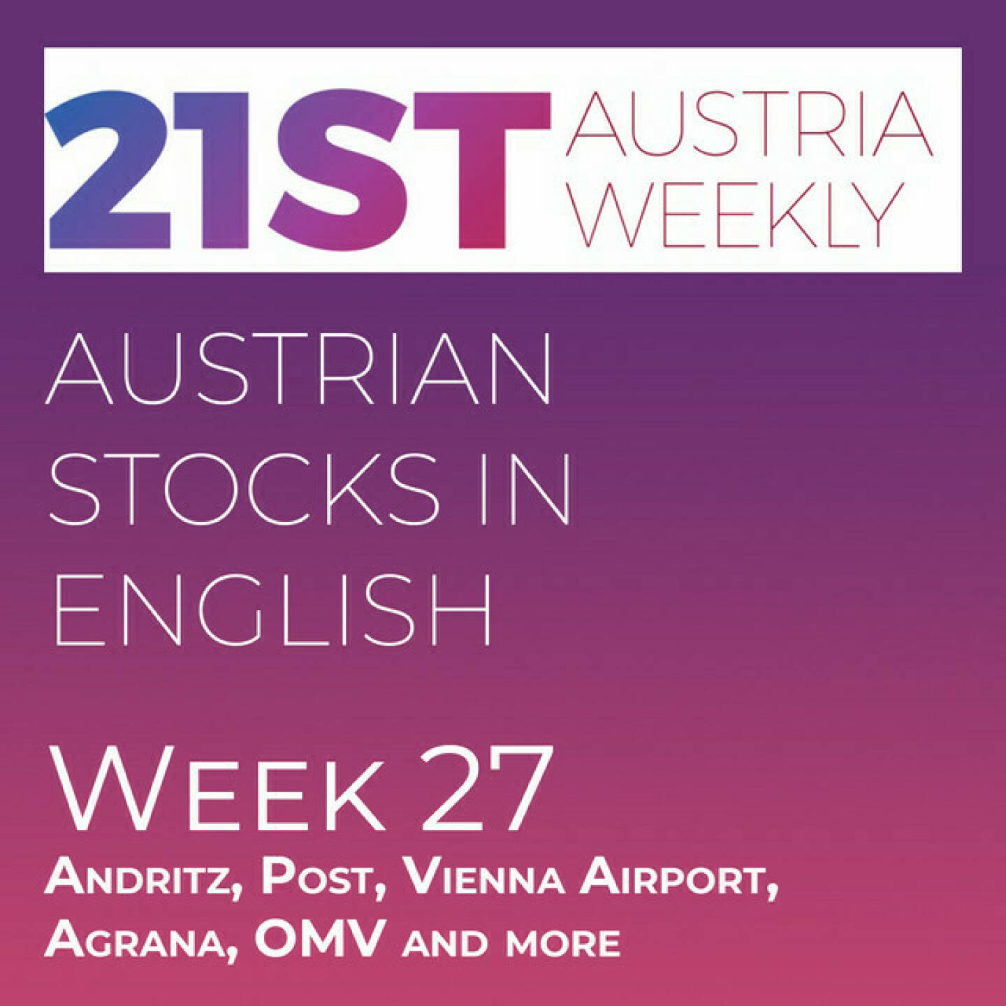 https://open.spotify.com/episode/7hVeQuGJIE6ErGAXkDFUIq
Austrian Stocks in English, Week 27: Andritz, Post, Vienna Airport, Agrana, OMV and more - <p>Welcome to &#34;Austrian Stocks in English - presented by Palfinger&#34;, the new and weekly english spoken Summary for the Austrian Stock Market, positioned every Sunday in the mostly german languaged Podcast &#34;Christian Drastil - Wiener Börse, Sport Musik und Mehr“ . It was finally a good week for the Austrian Traded Index Total Return, which gained 1,38 percent to 6102 Points. But: In the first part of the week we saw a sharp fall to to 5807 points, a new low for 2022.  The best stocks this week were SBO with 7,12% up  in front of Raiffeisen Bank International 6,21% and Verbund 5,5%. And the following stocks performed worst: AT&amp;S -8,7% in front of Marinomed Biotech -8,45% and Rosenbauer -6,77%. If you want you can take a look at the last 16 of our 12th stock market tournament: http://boerse-social.com/tournament.  News came from Andritz (3), Austrian Post (2), Flughafen Wien, Agrana, UBM, Warimpex, Uniqa, OMV and Rath, spoken by the absolutely smart Alison.</p>