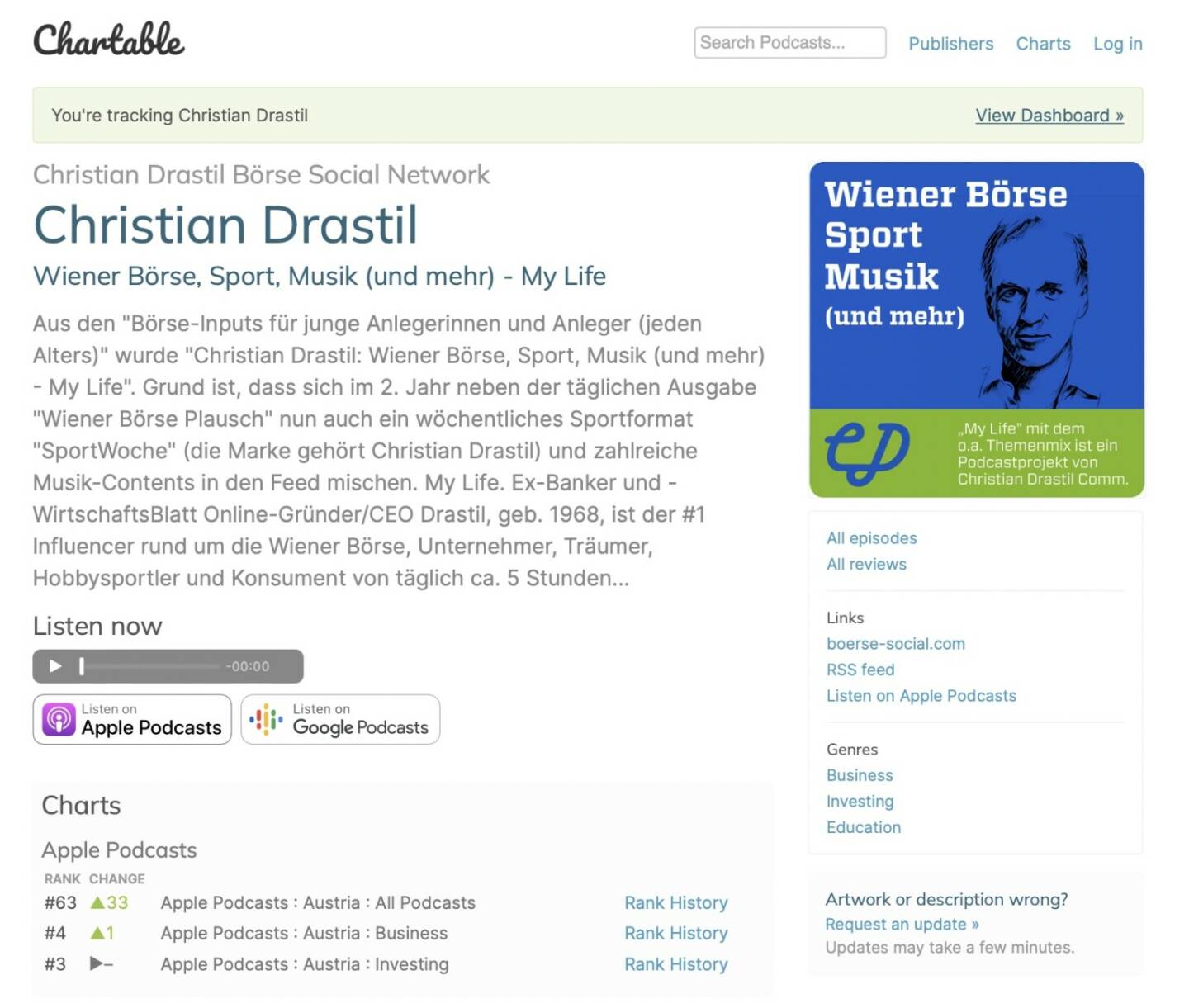 http://www.christian-drastil.com/podcast im Juli mit Spitzenplätzen in den Podcast-Charts von Apple