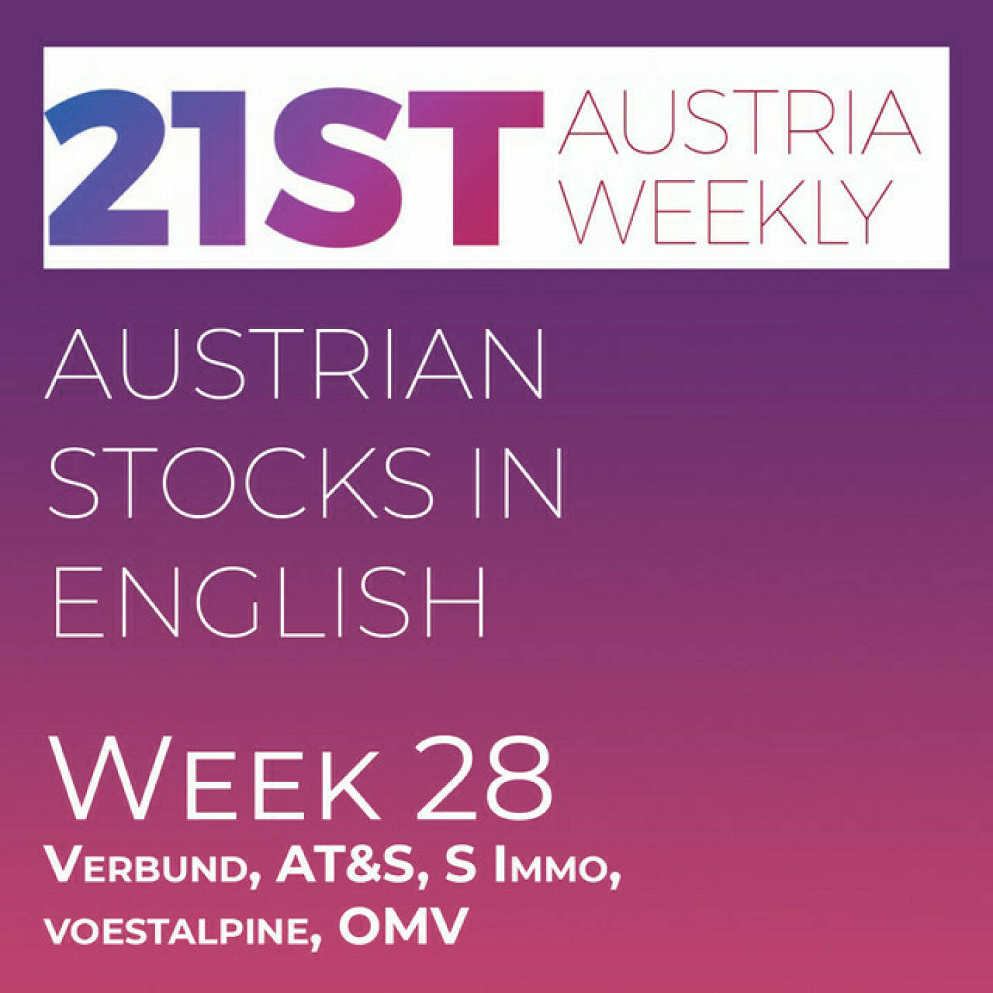 https://open.spotify.com/episode/5BZW2a4OgkzK5mGUYWQMzk
Austrian Stocks in English, Week 28: Verbund, AT&S, S Immo, voestalpine, OMV - <p>Welcome to &#34;Austrian Stocks in English - presented by Palfinger&#34;, the new and weekly english spoken Summary for the Austrian Stock Market, positioned every Sunday in the mostly german languaged Podcast &#34;Christian Drastil - Wiener Börse, Sport Musik und mehr&#34; (http://www.christian-drastil.com/podcast). Like last week we saw a comeback for the Austrian Traded Index Total Return over 6000 points on Friday, but again it was a small loss on weekly basis: -1,07 percent  6.037,49 points.  These were the best-performers in the broader ATX Prime this week: Verbund 5,07% in front of Rosenbauer 3,63% and AT&amp;S 3,25%. And the following stocks performed worst: Amag -14,85% in front of SBO -11,04% and Lenzing -8,68%.  If you want you can take a look at the round of last 8 in our 12th stock market tournament, go to http://boerse-social.com/tournament., News came from Andritz (2), CA Immo, A1 Telekom Austria (2), Semperit, Wolford, Kapsch TrafficCom, Vienna Airport, S Immo, Erste Group, Zumtobel, voestalpine and OMV. spoken by the absolutely smart Allison.</p>