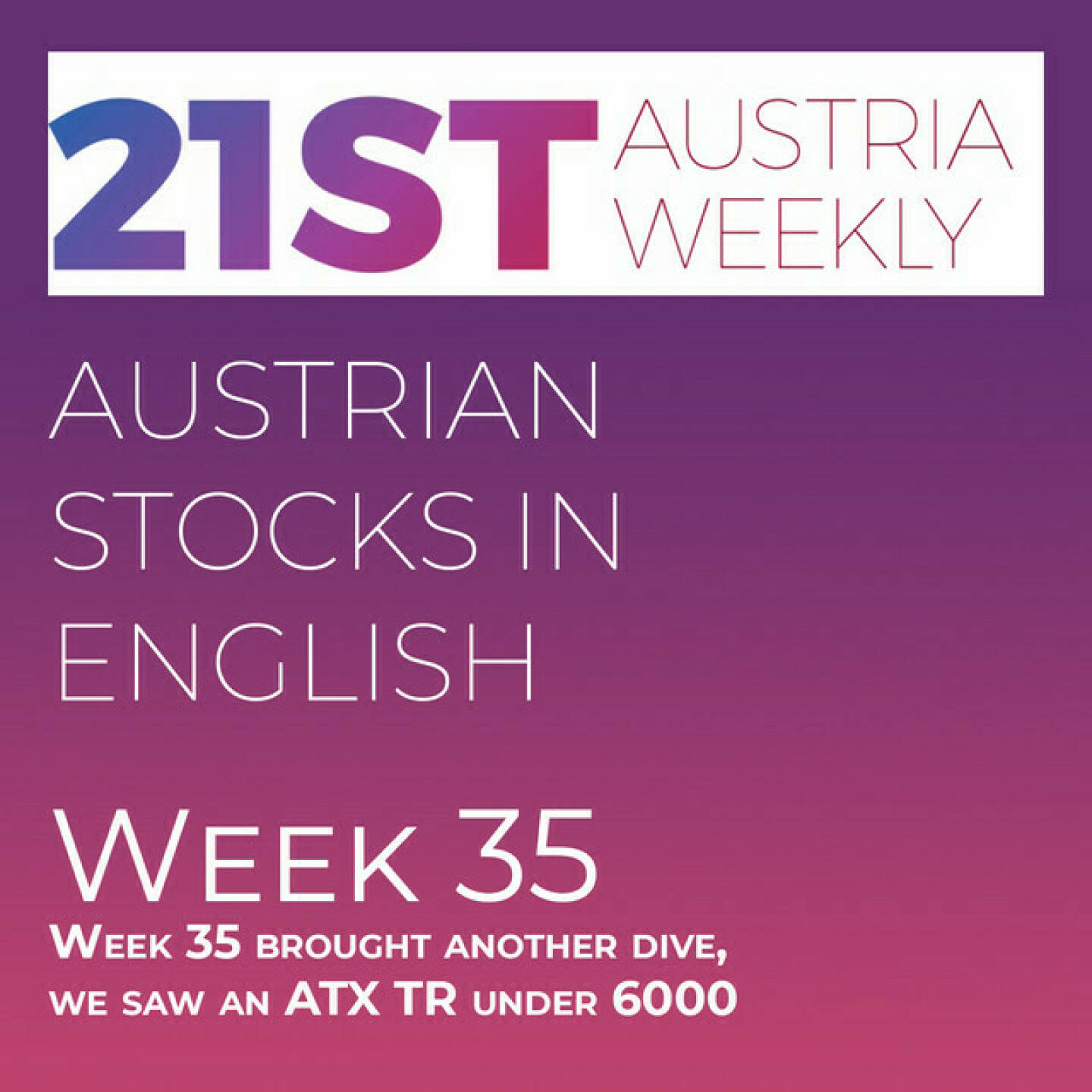 https://open.spotify.com/episode/1K3zgpfaG2BVnKb3yAIxhv
Austrian Stocks in English: Week 35 brought another dive, we saw an ATX TR under 6000 - <p>Welcome to &#34;Austrian Stocks in English - presented by Palfinger&#34;, the new and weekly english spoken Summary for the Austrian Stock Market, positioned every Sunday in the mostly german languaged Podcast &#34; Christian Drastil - Wiener Börse, Sport Musik und Mehr“ . Like last weeks Week 35 brought also a downside for ATX TR, which lost 1,98 percent to 6101,35 points. Intraweek we dived first time since Mid of July under 6000 points. News came from Pierer Mobility (2), Kontron, S Immo, Valneva, Porr, Warimpex, Semperit, Wienerberger, Strabag, Agrana, AT&amp;S, Andritz (2) and Fabasoft.</p>