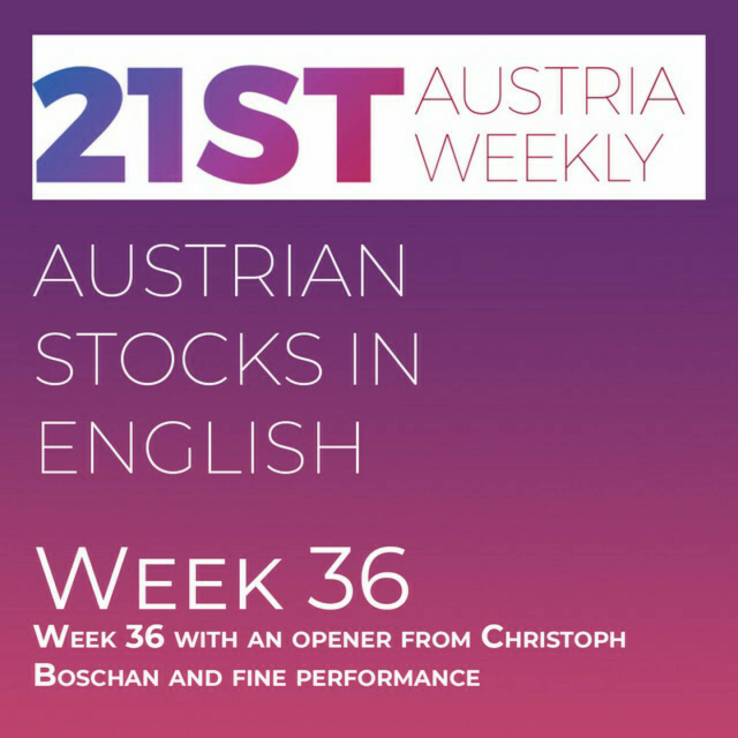 https://open.spotify.com/episode/4rbiMGVYEY7XxoOiqGRbZE
Austrian Stocks in English: Week 36 with an opener from Christoph Boschan and fine performance - <p>Welcome to &#34;Austrian Stocks in English - presented by Palfinger&#34;, the new and weekly english spoken Summary for the Austrian Stock Market, positioned every Sunday in the mostly german languaged Podcast &#34; Christian Drastil - Wiener Börse, Sport Musik und Mehr“ . First of all: Thank you, Christoph Boschan for the Opener, I borrowed it from your Vienna Stock Exchange Youtube Shorts Channel. Week 36 was a little bit of a comeback week for Austrian Stocks, but not for all. The ATX TR gained 2,41 percent to 6.248,19 points, Österreichische Post was the top mover and jumped over 30 for the first time since May. Banks were also strong. The ATX committee decided that Andritz will replace voestalpine in the ATXfive at Settlement of September, the ATX remains unchanged. News came from Valneva (2), Zumtobel, Immofinanz, S Immo, Andritz (2), OMV, FACC, CA Immo and Lenzing. </p><br/><p>Youtube Shorts Vienna Stock Exchange: <a href=https://www.youtube.com/shorts/HEcKS0iKBNk rel=nofollow>https://www.youtube.com/shorts/HEcKS0iKBNk</a></p>