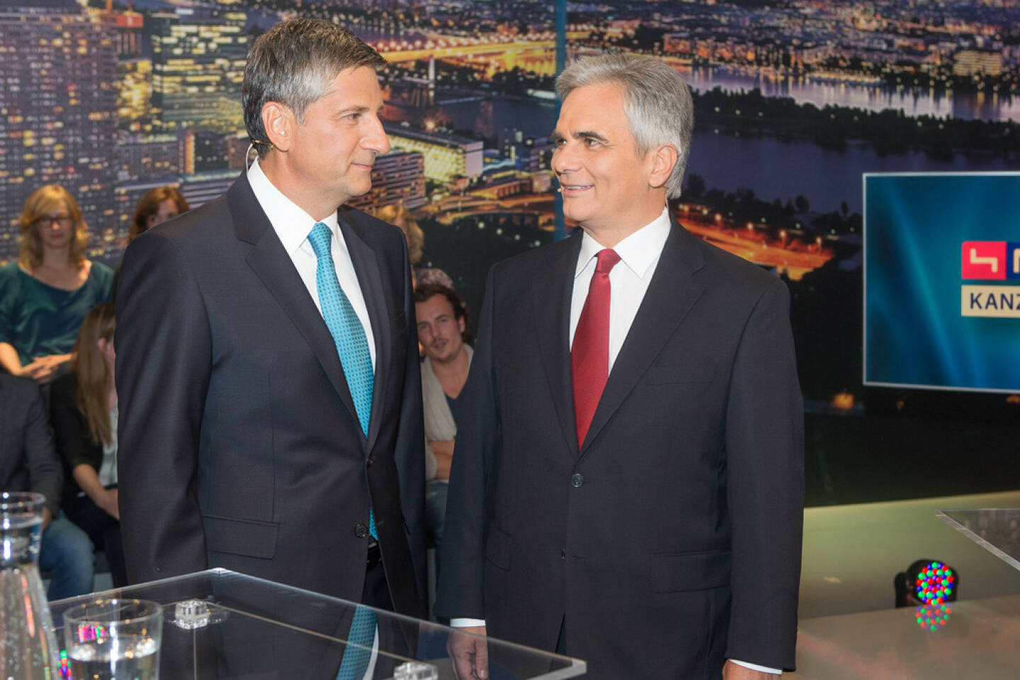 TV-Kanzlerduell auf puls4: Vizekanzler Michael Spindelegger & Bundeskanzler Werner Faymann (Bild: Christian Mikes)