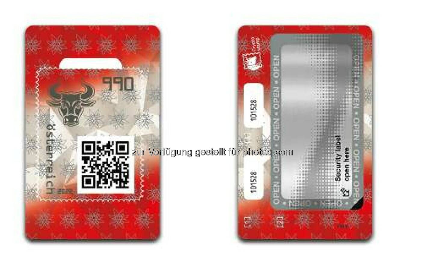 Crypto stamp erscheint in zwei Ländern und mit Augmented Reality: Auf der neuen Crypto stamp 4.0 der Österreichischen Post ist der Bulle zu sehen, sie ist in rot-weiß-rot gehalten und zeigt zusätzlich das Edelweiß. Credit: Österreichische Post