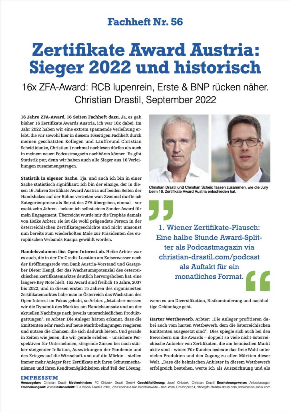 Fachheft 56 - Zertifikate Award Austria: Sieger 2022 und historisch