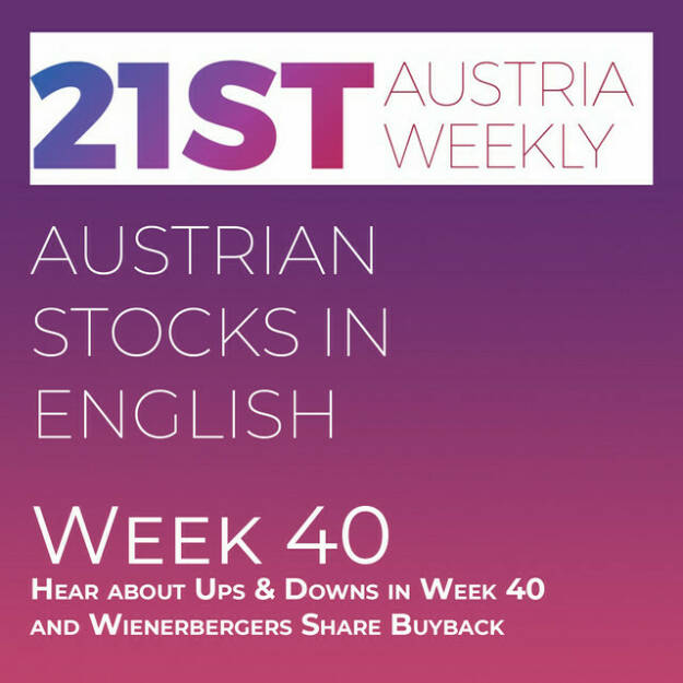 https://open.spotify.com/episode/7vyKomXiFtxYAJOGYaenWp
Austrian Stocks in English: Hear about Ups & Downs in Week 40 and Wienerbergers Share Buyback - <p>Welcome to &#34;Austrian Stocks in English - presented by Palfinger&#34;, the new and weekly english spoken Summary for the Austrian Stock Market, positioned every Sunday in the mostly german languaged Podcast &#34; Christian Drastil - Wiener Börse, Sport Musik und Mehr“ . In the first half of week 40 we saw a strong comeback for ATX TR, the second half was again negative, but bottom line this week brought a plus of 2,4 percent. News came from  Mayr Melnhof, OMV, (2) Vienna Airport, S Immo, Andritz (2), Vienna Stock Exchange (2), Verbund, Valneva and ams Osram, spoken by Allison. And look here at the last 16 of http://www.boerse-social.com/tournament . </p><br/><p>Bonus:  Heimo Scheuch speaks about his Share Buyback Programm <a href=https://boersenradio.at/page/playlist/2504 rel=nofollow>https://boersenradio.at/page/playlist/2504</a></p> (09.10.2022) 
