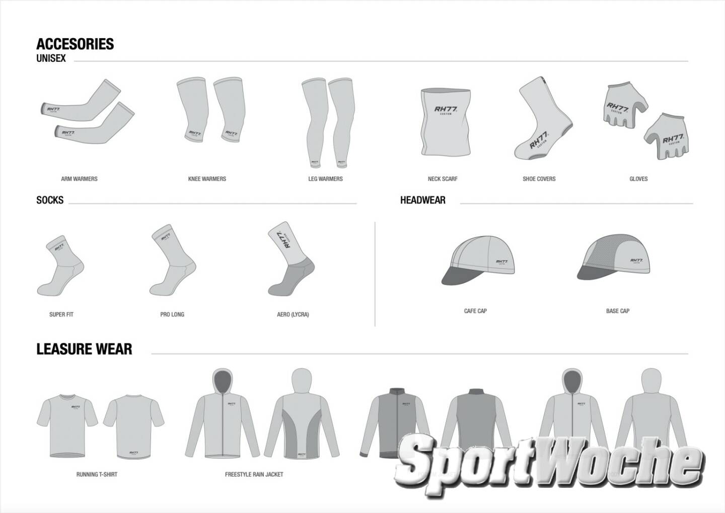 RH77 Katalog für Radsportbekleidung : Accessoires und Leasure Wear