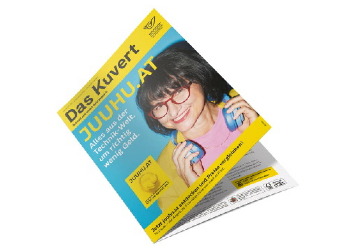 Flugblatt-Werbemedium Das Kuvert“ der Post mit den Gütesiegeln FSC und Österreichisches Umweltzeichen. Credit: Post