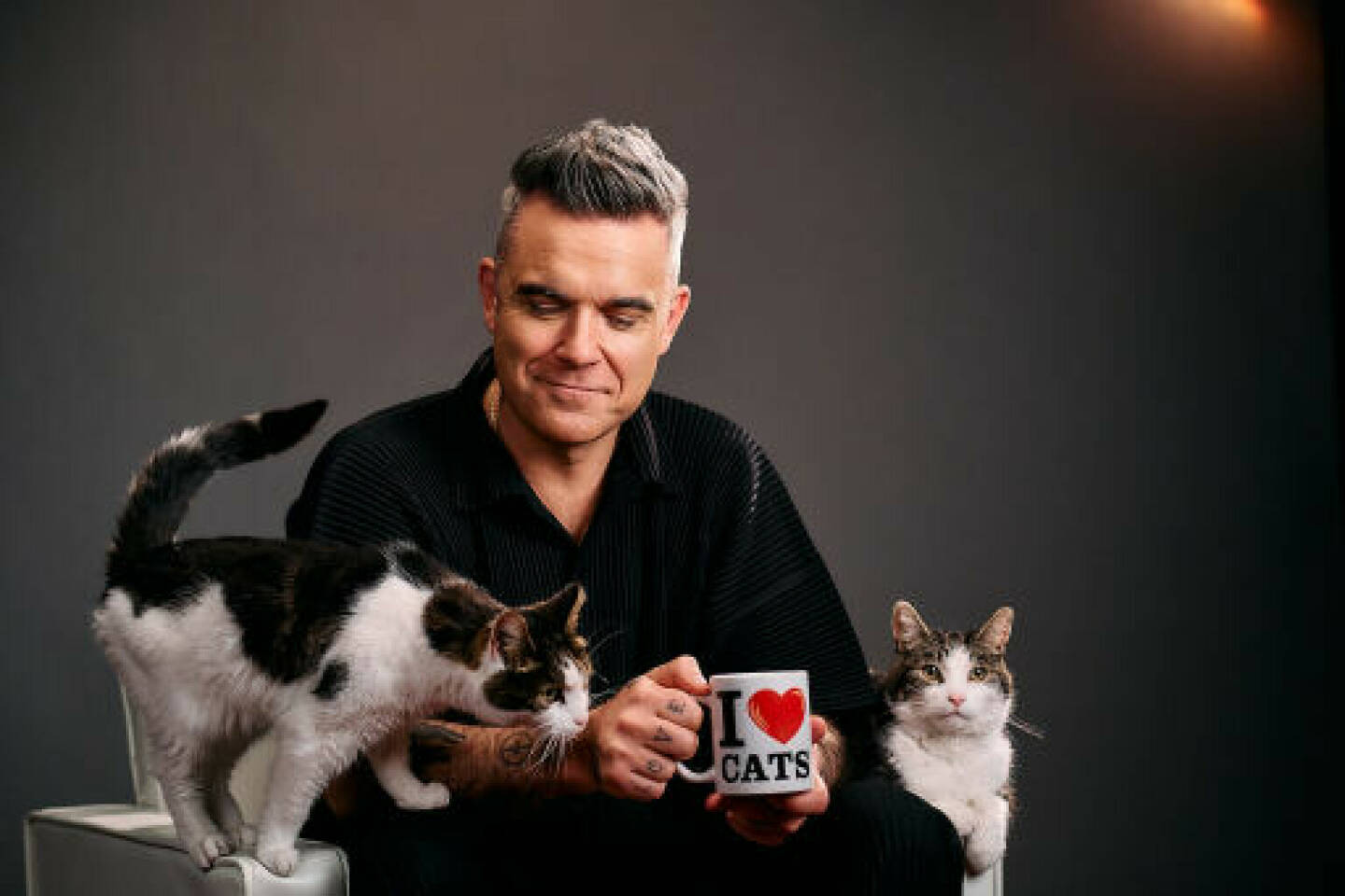 Robbie Williams ist die neue Stimme von FELIX, dem Katzencharakter und Markenbotschafter der gleichnamigen Katzenfuttermarke von Nestlé PURINA. Der neue Song des britischen Weltstars und seines tierischen Freundes wurde gestern europaweit vorgestellt und auch im Herzen von Wien präsentiert. Inspiriert von seinen eigenen Katzen, schenkt Robbie Williams in der neuen Kampagne „It‘s great to be a cat“ FELIX seine StimmeCredit: Linda Hastrich/Nestlé Purina