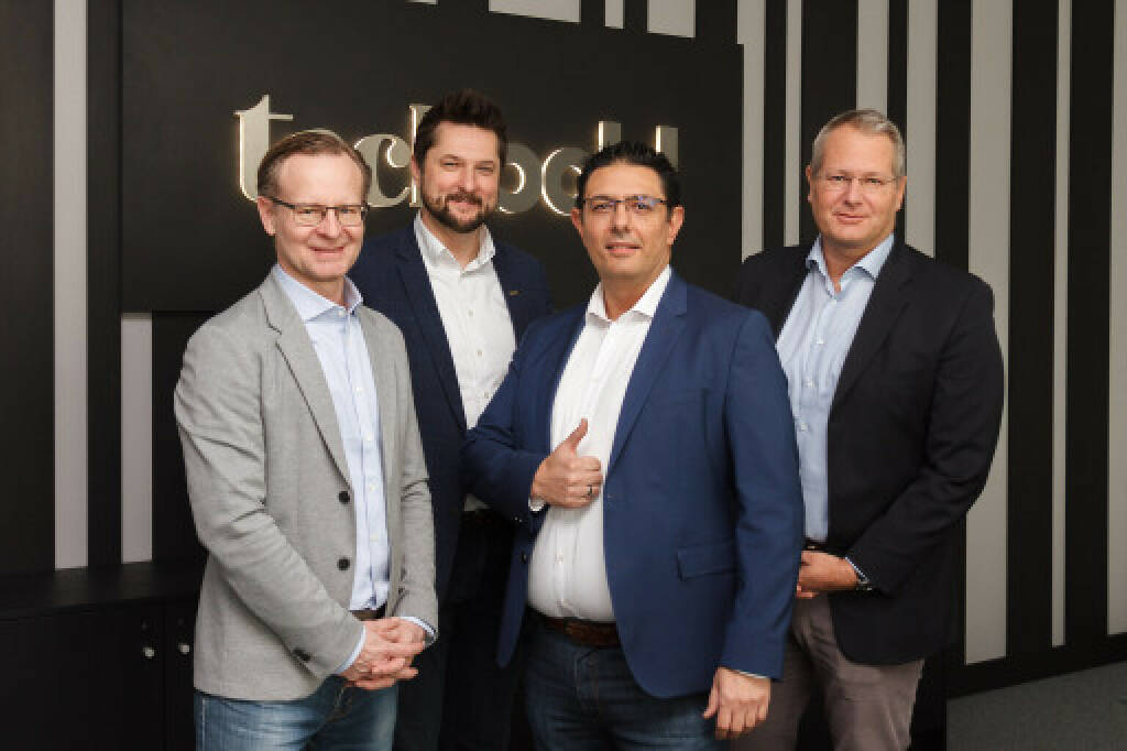 Übernahme: RYSIT Consulting GmbH nun ebenfalls Teil der techbold Gruppe v.l.n.r.: Roland Starha, techbold Vorstand/CFO; Damian Izdebski, techbold Gründer/CEO; Richard Schranz, Gründer und Geschäftsführer RYSIT; Gerald Reitmayr, techbold Vorstand/COO; Credit: techbold, © Aussendung (01.02.2023) 