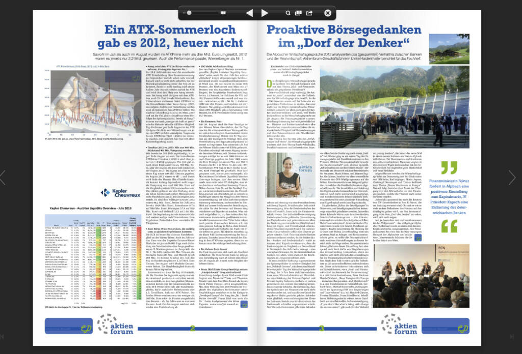 Seiten 2/3: ATX-Sommerloch heuer ausgefallen; Ulrike Haidenthaller berichtet aus Alpbach (02.09.2013) 