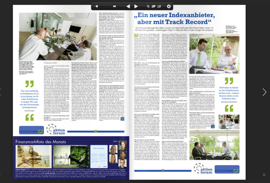 Seiten 6/7: Roundtable, Fortsetzung - finanzmarktfoto des Monats August, Interview mit Miro Mitev und Roland Meier (02.09.2013) 