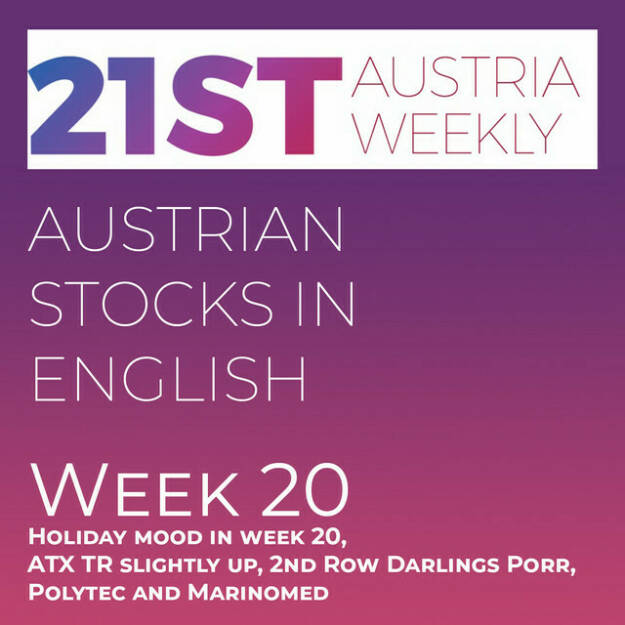 https://open.spotify.com/episode/3roT824AsXTiK0wIhFEoHY
Austrian Stocks in English: Holiday mood in week 20, ATX TR slightly up, 2nd Row Darlings Porr, Polytec and Marinomed - <p>Welcome  to &#34;Austrian Stocks in English - presented by Palfinger&#34;, the english spoken weekly Summary for the Austrian Stock Market,  positioned every Sunday in the mostly german languaged Podcast &#34;Audio-CD.at Indie Podcasts&#34;- Wiener Börse, Sport Musik und Mehr“ .<br/><br/>The following script is based on our 21st Austria weekly and week 20 was a little bit of a holiday week in Vienna with low trading volume, although we had an exchange expiry day on the options and futures markets. ATX TR climbed 0,74 percent and best stocks came from the second row: Porr and Polytec with 8 percent up and Marinomed with 7 percent. News came from Freqentis, AT&amp;S, Vienna Airport, Agrana, UBM and Austrian Post, spoken by the absolutely smart Alison. <br/><br/><a href=https://boerse-social.com/21staustria target=_blank>https://boerse-social.com/21staustria</a><br/><br/>Please rate my Podcast on Apple Podcasts (or Spotify): <a href=https://podcasts.apple.com/at/podcast/audio-cd-at-indie-podcasts-wiener-boerse-sport-musik-und-mehr/id1484919130 target=_blank>https://podcasts.apple.com/at/podcast/audio-cd-at-indie-podcasts-wiener-boerse-sport-musik-und-mehr/id1484919130</a> .And please spread the word : <a href=https://www.boerse-social.com/21staustria target=_blank>https://www.boerse-social.com/21staustria</a> - the address to subscribe to the weekly summary as a PDF.</p> (21.05.2023) 