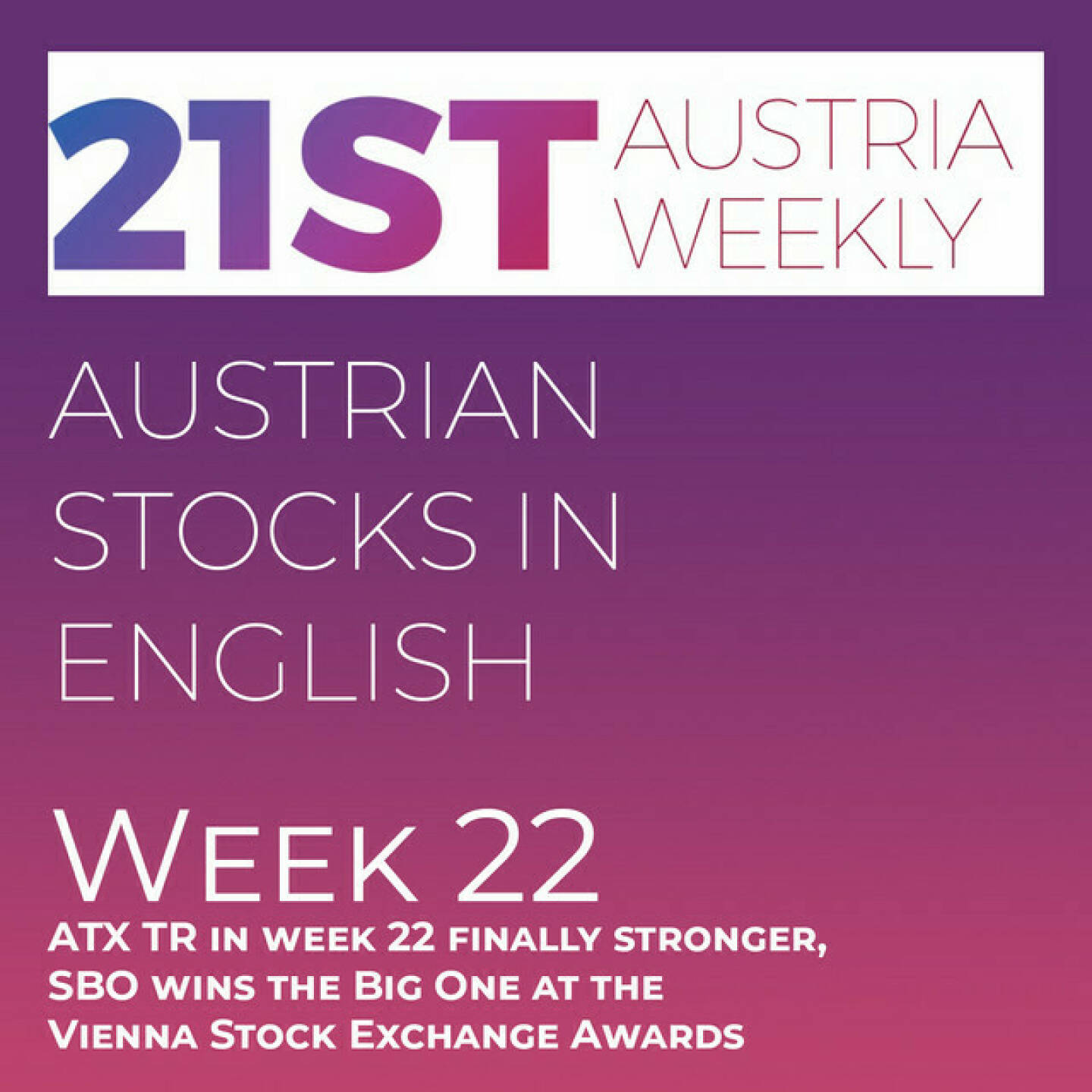 https://open.spotify.com/episode/0YKJJGWJsNBVLBovTzlvRj
Austrian Stocks in English: - <p>Welcome  to &#34;Austrian Stocks in English - presented by Palfinger&#34;, the english spoken weekly Summary for the Austrian Stock Market,  positioned every Sunday in the mostly german languaged Podcast &#34;Audio-CD.at Indie Podcasts&#34;- Wiener Börse, Sport Musik und Mehr“ .<br/><br/>The following script is based on our 21st Austria weekly and after a series of bad weeks we saw in week 22 a little bit of a comeback in the ATX TR, which gained 1,68 percent to 6831 points. Because of a cash offer RHI Magnesita came out as the best stock of the week with 25 percent up. On Thursday, eleven companies were honoured in the festive ambience of the Palais Niederösterreich. The occasion: the most important recognition of the Austrian capital market – the Vienna Stock Exchange Award. Schoeller-Bleckmann Oilfield Equipment was able to achieve a premiere victory this year: After three third places in the ATX category in 2011, 2012 and 2017 and a further third place in 2020 (Journalist Prize), the company managed to hit the big time in the prime category. <br/><br/>News came from Vienna Airport, Valneva, Warimpex, RHI Magnesita, Lenzing, VIG, Strabag, Palfinger, Croma-Pharma, AT&amp;S, SBO and CA Immo.<br/><br/><a href=https://boerse-social.com/21staustria target=_blank>https://boerse-social.com/21staustria</a><br/><br/>Please rate my Podcast on Apple Podcasts (or Spotify): <a href=https://podcasts.apple.com/at/podcast/audio-cd-at-indie-podcasts-wiener-boerse-sport-musik-und-mehr/id1484919130 target=_blank>https://podcasts.apple.com/at/podcast/audio-cd-at-indie-podcasts-wiener-boerse-sport-musik-und-mehr/id1484919130</a> .And please spread the word : <a href=https://www.boerse-social.com/21staustria target=_blank>https://www.boerse-social.com/21staustria</a> - the address to subscribe to the weekly summary as a PDF.</p>