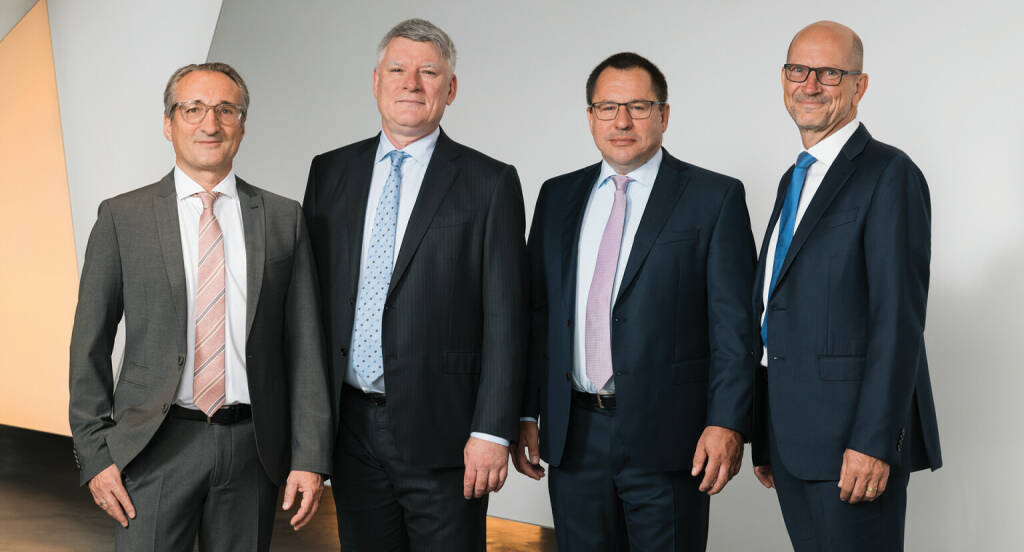 Zumtobel-Vorstand: Bernard Motzko (COO), Alfred Felder (CEO), Thomas Erath (CFO), Marcus Frantz (Chief Digital Transformation Officer (CDTO); Foto: Zumtobel
, © Aussender (29.06.2023) 