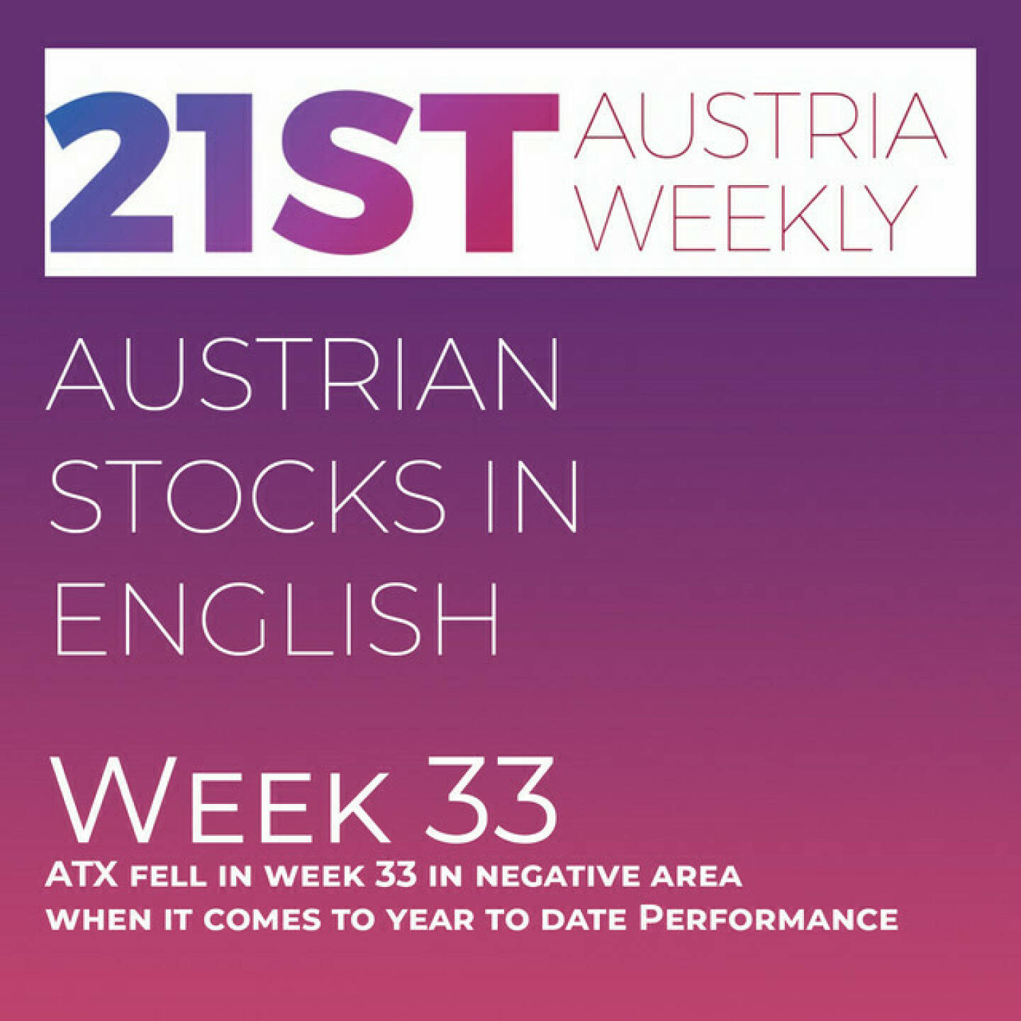 https://open.spotify.com/episode/1iDd3Jo5N6N2nmsphdDLtI
Austrian Stocks in English: ATX fell in week 33 in negative area when it comes to year to date Performance - <p>Welcome  to &#34;Austrian Stocks in English - presented by Palfinger&#34;, the english spoken weekly Summary for the Austrian Stock Market,  positioned every Sunday in the mostly german languaged Podcast &#34;Audio-CD.at Indie Podcasts&#34;- Wiener Börse, Sport Musik und Mehr“ .<br/><br/>The following script is based on our 21st Austria weekly and ATX fell in week 33 in negative area when it comes to year to date Performance. News came from Valneva (2), FACC, Frequentis, Vienna Insurance Group, Marinomed, Vienna Airport, Kapsch TrafficCom, Andritz (2), Addiko and Immofinanz, spoken by the absolutely smart Alison.<br/><br/><a href=https://boerse-social.com/21staustria target=_blank>https://boerse-social.com/21staustria</a><br/><br/>Please rate my Podcast on Apple Podcasts (or Spotify): <a href=https://podcasts.apple.com/at/podcast/audio-cd-at-indie-podcasts-wiener-boerse-sport-musik-und-mehr/id1484919130 target=_blank>https://podcasts.apple.com/at/podcast/audio-cd-at-indie-podcasts-wiener-boerse-sport-musik-und-mehr/id1484919130</a> .And please spread the word : <a href=https://www.boerse-social.com/21staustria target=_blank>https://www.boerse-social.com/21staustria</a> - the address to subscribe to the weekly summary as a PDF.</p>
