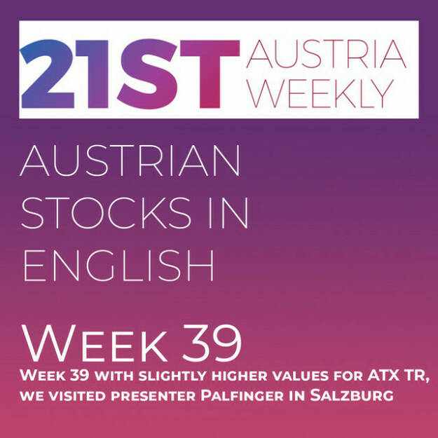 https://open.spotify.com/episode/4eDynHPfaGEPdYnpvBJpoK
Austrian Stocks in English: Week 39 with slightly higher values for ATX TR, we visited presenter Palfinger in Salzburg - <p>Welcome  to &#34;Austrian Stocks in English - presented by Palfinger&#34;, the english spoken weekly Summary for the Austrian Stock Market,  positioned every Sunday in the mostly german languaged Podcast &#34;Audio-CD.at Indie Podcasts&#34;- Wiener Börse, Sport Musik und Mehr“ .<br/><br/>The following script ist based on our 21st Austria weekly, this week I&#39;m promptly handing the microphone over to the absolutely smart Alison, because I am visiting the sponsor of this series, Palfinger. Sum of the parts it was solid last September week for ATX TR, which gained 0,3 percent and managed a comeback over 7000 points. News came from Wolftank, Frequentis, Andritz (3), AT&amp;S (2), OMV, ams Osram, Wienerberger and CA Immo. The only stock with more than 10 percent up was S Immo, the company starts a share buyback programme.<br/><br/><a href=https://boerse-social.com/21staustria target=_blank>https://boerse-social.com/21staustria</a><br/><br/>Please rate my Podcast on Apple Podcasts (or Spotify): <a href=https://podcasts.apple.com/at/podcast/audio-cd-at-indie-podcasts-wiener-boerse-sport-musik-und-mehr/id1484919130 target=_blank>https://podcasts.apple.com/at/podcast/audio-cd-at-indie-podcasts-wiener-boerse-sport-musik-und-mehr/id1484919130</a> .And please spread the word : <a href=https://www.boerse-social.com/21staustria target=_blank>https://www.boerse-social.com/21staustria</a> - the address to subscribe to the weekly summary as a PDF.</p> (01.10.2023) 