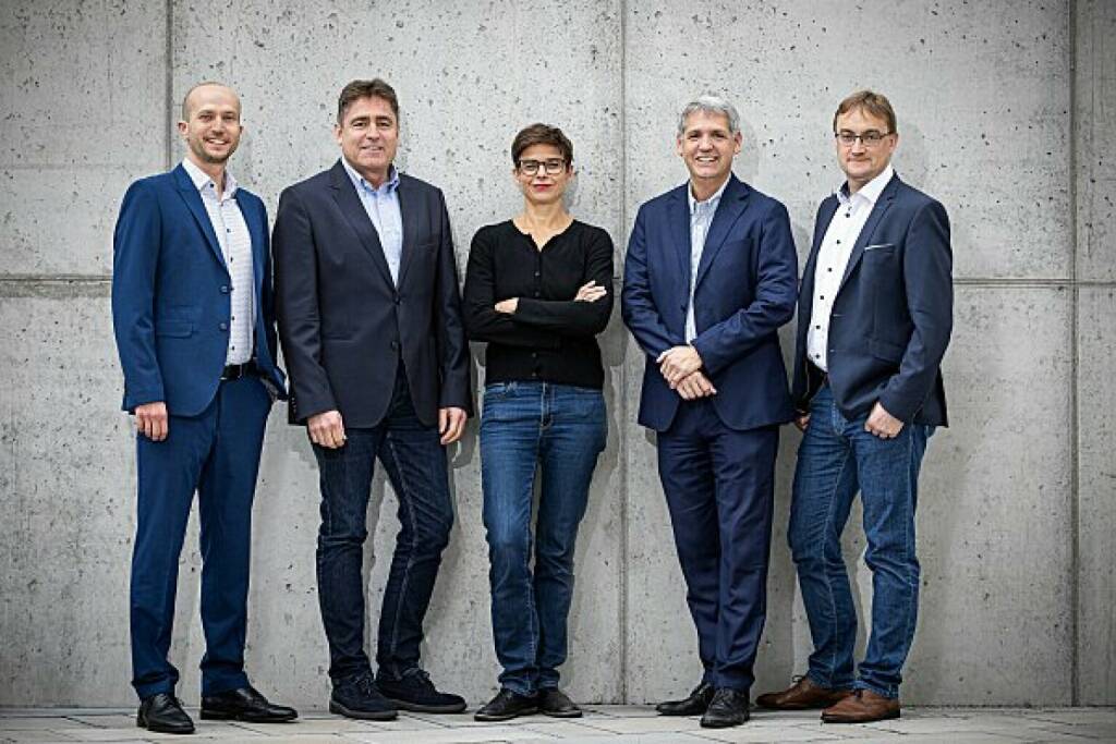 NEUER VORSTAND FÜR WEB WINDENERGIE AG: V.l.n.r.: Florian Müller, Frank Dumeier, Stefanie Markut, Michael Trcka und Roman Prager  Copyright: W.E.B/Astrid Knie, © Aussender (25.10.2023) 