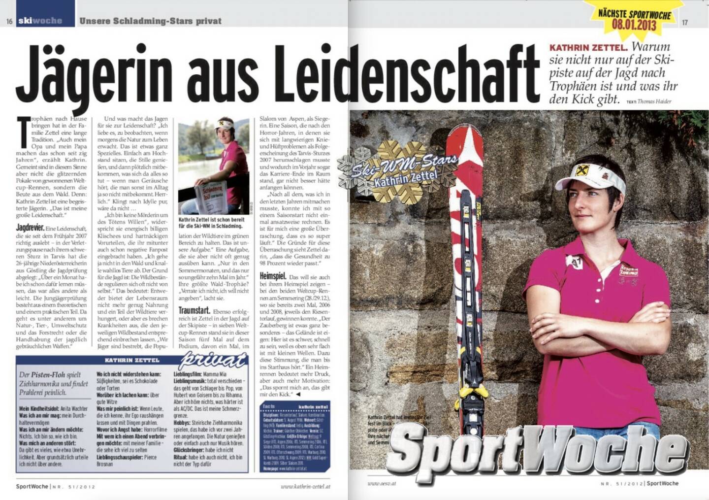 NÖ-Kalender der SportWoche, Tag 6: Kathrin Zettel war Sportlerin des Jahres in Niederösterreich, wurde 2009 Weltmeisterin in der Super-Kombination, holte zwei weitere WM- und eine Olympia-Medaille sowie 9 Weltcupsiege