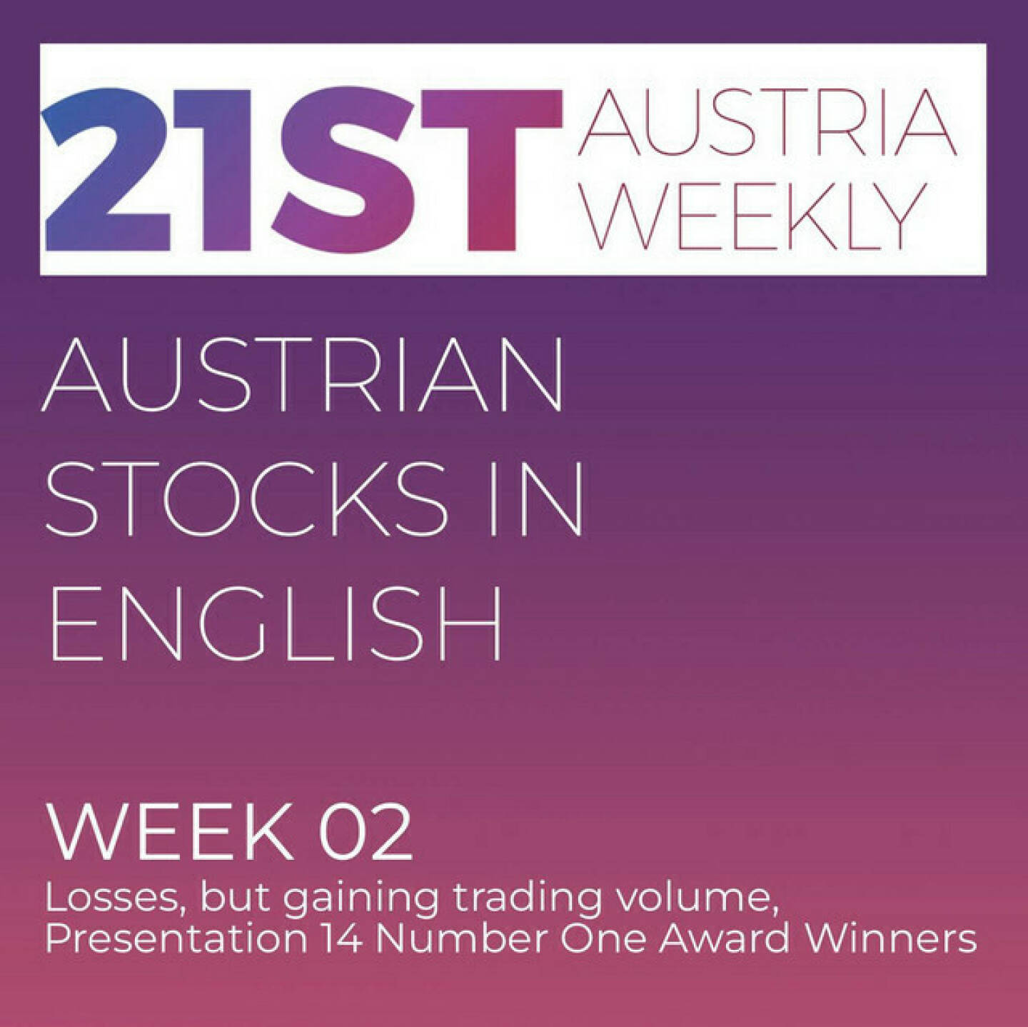 https://open.spotify.com/episode/4m1lnPmZ5cWWOmcFGi3Y9g
Austrian Stocks in English: Week 2 with losses, but gaining trading volume, Presentation of 14 Number One Award Winners - <p>Welcome to &#34;Austrian Stocks in English - presented by Palfinger&#34;, the english spoken weekly Summary for the Austrian Stock Market,  positioned every Sunday in the mostly german languaged Podcast &#34;Audio-CD.at Indie Podcasts&#34;- Wiener Börse, Sport Musik und Mehr“ . <br/><br/>The following script is based on our 21st Austria weekly.  Week 2 brought losses for ATX TR, but Friday was the first trading day 2024 with more than 200 Mio. Euros in Trading Volume. We presented with Partner Captrace the Winners of our Number One Awards in 14 Categories: These are Immofinanz, Telekom Austria, Do&amp;Co, KapschTrafficCom, Novomatic, EAM, Erste Group, Morgan Stanley, Raiffeisen Zertifikate, VAS, Rosinger Group, Gregor Rosinger, ZFA und Gold&amp;Co. News came from Amag, OMV, Pierer Mobility, Valneva, Andritz, Rosenbauer, Frequentis, Agrana, Strabag, voestalpine, spoken by Alison.<br/><br/><a href=https://boerse-social.com/21staustria target=_blank>https://boerse-social.com/21staustria</a><br/><br/><a href=https://www.audio-cd.at/search/austrian%20stocks%20in%20english target=_blank>https://www.audio-cd.at/search/austrian%20stocks%20in%20english</a><br/><br/>30x30 Finanzwissen pur für Österreich auf Spotify spoken by Alison:: <a href=https://open.spotify.com/playlist/3MfSMoCXAJMdQGwjpjgmLm target=_blank>https://open.spotify.com/playlist/3MfSMoCXAJMdQGwjpjgmLm</a><br/><br/>Please rate my Podcast on Apple Podcasts (or Spotify): <a href=https://podcasts.apple.com/at/podcast/audio-cd-at-indie-podcasts-wiener-boerse-sport-musik-und-mehr/id1484919130 target=_blank>https://podcasts.apple.com/at/podcast/audio-cd-at-indie-podcasts-wiener-boerse-sport-musik-und-mehr/id1484919130</a> .And please spread the word : <a href=https://www.boerse-social.com/21staustria target=_blank>https://www.boerse-social.com/21staustria</a> - the address to subscribe to the weekly summary as a PDF.</p>