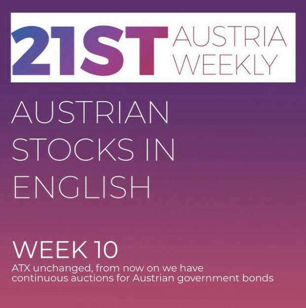 https://open.spotify.com/episode/0mjGVxOVTzyno4m8qlUvCu
Austrian Stocks in English: ATX in week 10 unchanged,  from now on we have continuous auctions for Austrian government bonds - <p>Welcome to &#34;Austrian Stocks in English - presented by Palfinger&#34;, the english spoken weekly Summary for the Austrian Stock Market,  positioned every Sunday in the mostly german languaged Podcast &#34;Audio-CD.at Indie Podcasts&#34;- Wiener Börse, Sport Musik und Mehr“ . <br/><br/>The following script is based on our 21st Austria weekly. This week in our 21st Austria weekly: ATX was unchanged in week 10, from now on we have continuous auctions for Austrian government bonds and on Friday we saw International Women&#39;s Day on the Vienna Stock Exchange. Bloomberg wrote that VIG and Uniqa may be targets of Italian Generali, VIG was bestperformer. News came from Valneva, Vienna Stock Exchange, Addiko, Palfinger, Uniqa and Zumtobel. <br/><br/><a href=https://boerse-social.com/21staustria target=_blank>https://boerse-social.com/21staustria</a><br/><br/><a href=https://www.audio-cd.at/search/austrian%20stocks%20in%20english target=_blank>https://www.audio-cd.at/search/austrian%20stocks%20in%20english</a><br/><br/>30x30 Finanzwissen pur für Österreich auf Spotify spoken by Alison:: <a href=https://open.spotify.com/playlist/3MfSMoCXAJMdQGwjpjgmLm target=_blank>https://open.spotify.com/playlist/3MfSMoCXAJMdQGwjpjgmLm</a><br/><br/>Please rate my Podcast on Apple Podcasts (or Spotify): <a href=https://podcasts.apple.com/at/podcast/audio-cd-at-indie-podcasts-wiener-boerse-sport-musik-und-mehr/id1484919130 target=_blank>https://podcasts.apple.com/at/podcast/audio-cd-at-indie-podcasts-wiener-boerse-sport-musik-und-mehr/id1484919130</a> .And please spread the word : <a href=https://www.boerse-social.com/21staustria target=_blank>https://www.boerse-social.com/21staustria</a> - the address to subscribe to the weekly summary as a PDF.</p> (10.03.2024) 