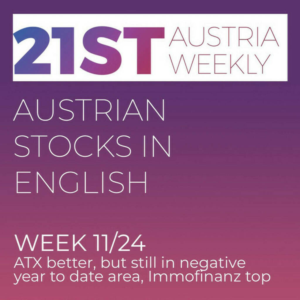 https://open.spotify.com/episode/3opyxheWbJSesX4CujoGu1
Austrian Stocks in English: ATX in week 11 better, but still in negative year to date area, Immofinanz on top - <p>Welcome to &#34;Austrian Stocks in English - presented by Palfinger&#34;, the english spoken weekly Summary for the Austrian Stock Market,  positioned every Sunday in the mostly german languaged Podcast &#34;Audio-CD.at Indie Podcasts&#34;- Wiener Börse, Sport Musik und Mehr“ . <br/><br/>The following script is based on our 21st Austria weekly. Week 11 was a better week for Austrian ATX, which climbed 0,93 percent, but still remains in negative area, when it comes to year-to-date-performance.. Top-Performer was Immofinanz and News came from S Immo, Wienerberger, UBM, VIG, Austrian Post, Palfinger, Vienna Airport, Verbund, Frequentis, Immofinanz, Pierer Mobility and Vienna Stock Exchange.<br/><br/><a href=https://boerse-social.com/21staustria target=_blank>https://boerse-social.com/21staustria</a><br/><br/><a href=https://www.audio-cd.at/search/austrian%20stocks%20in%20english target=_blank>https://www.audio-cd.at/search/austrian%20stocks%20in%20english</a><br/><br/>30x30 Finanzwissen pur für Österreich auf Spotify spoken by Alison:: <a href=https://open.spotify.com/playlist/3MfSMoCXAJMdQGwjpjgmLm target=_blank>https://open.spotify.com/playlist/3MfSMoCXAJMdQGwjpjgmLm</a><br/><br/>Please rate my Podcast on Apple Podcasts (or Spotify): <a href=https://podcasts.apple.com/at/podcast/audio-cd-at-indie-podcasts-wiener-boerse-sport-musik-und-mehr/id1484919130 target=_blank>https://podcasts.apple.com/at/podcast/audio-cd-at-indie-podcasts-wiener-boerse-sport-musik-und-mehr/id1484919130</a> .And please spread the word : <a href=https://www.boerse-social.com/21staustria target=_blank>https://www.boerse-social.com/21staustria</a> - the address to subscribe to the weekly summary as a PDF.</p> (17.03.2024) 