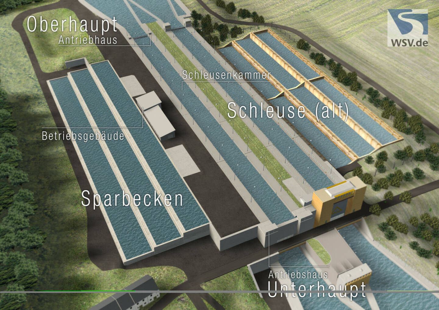 Strabag: Illustration Neubau der Schleuse in Kriegenbrunn, Bildnachweis: Wasserstraßen Neubauamt Aschaffenburg