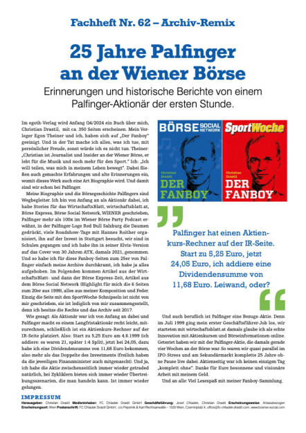 Fachheft Nr. 62 - 25 Jahre Palfinger an der Wiener Börse (03.06.2024) 