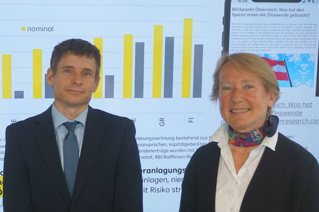 Raiffeisen Marktausblick: So profitieren Privatanleger (12.6.2024), mit Gunter Deuber (Head Raiffeisen Reseach) und Heike Arbter (Head Raiffeisen Zertifikate). Foto: Raiffeisen Bank International (12.06.2024) 