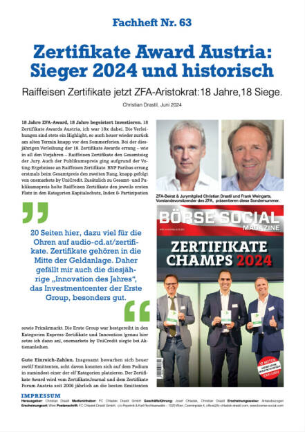 Fachheft Nr. 63 - Zertifikate Award Austria: Sieger 2024 und historisch (09.07.2024) 