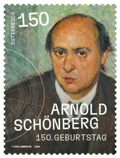 Österreichische Post AG - Sonderbriefmarke zum 150. Geburtstag von Arnold Schönberg. Credit: Österreichische Post AG, © Aussender (12.09.2024) 