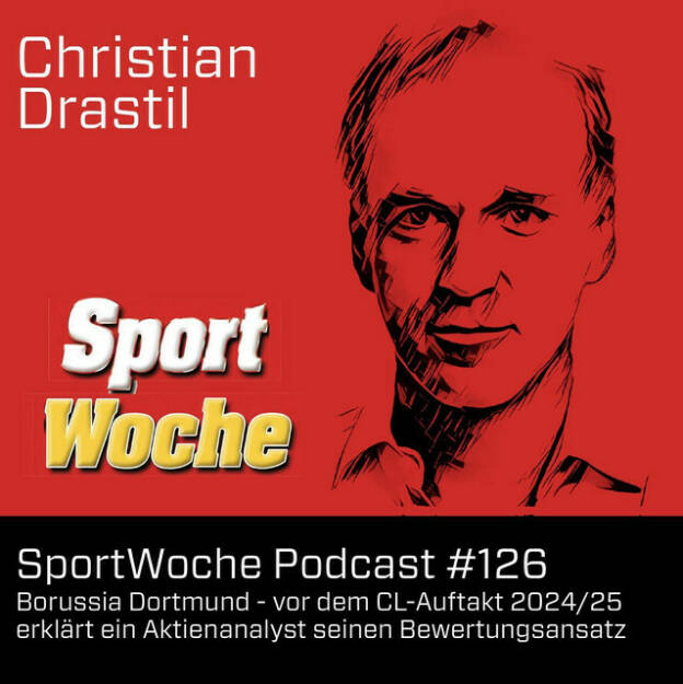 https://open.spotify.com/episode/6u3eZhzW9Ew4dcSkQwl2ZO
SportWoche Podcast #126: Borussia Dortmund - vor dem CL-Auftakt 2024/25 erklärt ein Aktienanalyst seinen Bewertungsansatz - <p>In der kommenden Woche startet die Champions League in neuem Modus. Am Mittwoch, 18. September, geht es auch für Borussia Dortmund auswärts in Brügge los. Ich spreche mit Philipp Sennewald, Equity Analyst bei NuWays im Hamburg über diesen neuen Modus und Fussballclub-Coverage generell am Beispiel der börsenotierten Borussia. Themen: Sportlicher Erfolg, Transferpolitik (wir erwähnen u.a. Ousmane Dembele, Jude Bellingham und Erling Haaland), Ausbildungsclub, das grösste Stadion in Deutschland, TV-Rechte, Merchandising, Sponsoren wie Rheinmetall und vieles mehr. Ach ja: Beide würden wir uns freuen, auch die Fussball-Aktivitäten von Red Bull an der Börse zu sehen und den Newsletter von NuWays kann ich empfehlen. <br>
<br>
<a href=https://www.bvb.de target=_blank>https://www.bvb.de</a><br>
Podcast Philipp Sennewald Langversion: <a href=https://audio-cd.at/page/podcast/6200 target=_blank>https://audio-cd.at/page/podcast/6200</a><br>
<a href=https://www.nuways-ag.com target=_blank>https://www.nuways-ag.com</a><br>
<br>
Die SportWoche Podcasts sind presented by Instahelp: Psychologische Beratung online, ohne Wartezeit, vertraulich & anonym. Nimm dir Zeit für dich unter <a href=https://instahelp.me/de/ target=_blank>https://instahelp.me/de/</a> .<br>
<br>
About: Die Marke, Patent, Rechte und das Archiv der SportWoche wurden 2017 von Christian Drastil Comm. erworben, Mehr unter <a href=http://www.sportgeschichte.at target=_blank>http://www.sportgeschichte.at</a> . Der neue SportWoche Podcast ist eingebettet in „ Wiener Börse, Sport, Musik (und mehr)“ auf <a href=http://www.christian-drastil.com/podcast target=_blank>http://www.christian-drastil.com/podcast</a> und erscheint, wie es in Name SportWoche auch drinsteckt, wöchentlich. Bewertungen bei Spotify oder Apple machen mir Freude: <a href=http://www.audio-cd.at/spotify target=_blank>http://www.audio-cd.at/spotify</a> , <a href=http://www.audio-cd.at/apple target=_blank>http://www.audio-cd.at/apple</a> .<br>
<br>
Unter <a href=http://www.sportgeschichte.at/sportwochepodcast target=_blank>http://www.sportgeschichte.at/sportwochepodcast</a> sieht man alle Folgen, auch nach Hörer:innen-Anzahl gerankt.</p> (14.09.2024) 