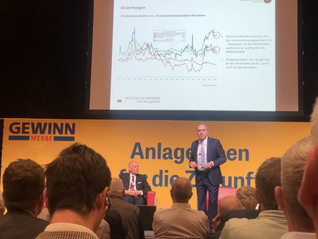 Gewinn Messe 2024: Florian Beckermann (IVA), Wolfgang Matejka (Matejka und Partner) am Podium zu österreichische Aktien. Der ATX TR ist einer der stärksten Indizes der vergangenen Jahre (24.10.2024) 