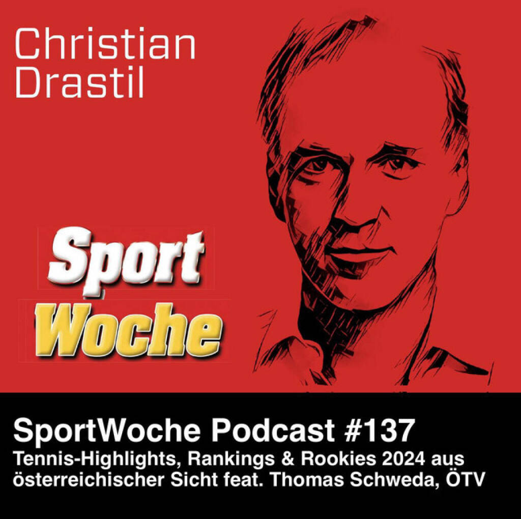 https://open.spotify.com/episode/7EShtkJDFDWXXzjQJDZPxN
SportWoche Podcast #137: Tennis-Highlights, Rankings & Rookies 2024 aus österreichischer Sicht feat. Thomas Schweda, ÖTV - <p>M(e)ine Jahresbilanz für das österreichische Tennis feat. ÖTV-Geschäftsführer Thomas Schweda, der seine fünf Highlights für den Verband nennt. Die besten ÖTV-SportlerInnen in den WTA- bzw. ATP-Rankings sind zum Jahresende Sinja Kraus und Sebastian Ofner. Als Rookies of the Year kann man Tamara Kostic, Lilli Tagger und Joel Schwärzler bezeichnen. Der Business Athlete Award by RWT geht an Herwig Straka.<br>
<br>
<a href=http://www.live-tennis.eu target=_blank>http://www.live-tennis.eu</a><br>
<a href=http://www.oetv.at target=_blank>http://www.oetv.at</a><br>
Herwig Straka Podcast: <a href=https://audio-cd.at/page/podcast/5509/ target=_blank>https://audio-cd.at/page/podcast/5509/</a><br>
Verena Spreitzer Podcast: <a href=https://audio-cd.at/page/podcast/6326/ target=_blank>https://audio-cd.at/page/podcast/6326/</a><br>
<br>
Die SportWoche Podcasts sind presented by Instahelp: Psychologische Beratung online, ohne Wartezeit, vertraulich & anonym. Nimm dir Zeit für dich unter <a href=https://instahelp.me/de/ target=_blank>https://instahelp.me/de/</a> .<br>
<br>
About: Die Marke, Patent, Rechte und das Archiv der SportWoche wurden 2017 von Christian Drastil Comm. erworben, Mehr unter <a href=http://www.sportgeschichte.at target=_blank>http://www.sportgeschichte.at</a> . Der neue SportWoche Podcast ist eingebettet in „ Wiener Börse, Sport, Musik (und mehr)“ auf <a href=http://www.christian-drastil.com/podcast target=_blank>http://www.christian-drastil.com/podcast</a> und erscheint, wie es in Name SportWoche auch drinsteckt, wöchentlich. Bewertungen bei Spotify oder Apple machen mir Freude: <a href=http://www.audio-cd.at/spotify target=_blank>http://www.audio-cd.at/spotify</a> , <a href=http://www.audio-cd.at/apple target=_blank>http://www.audio-cd.at/apple</a> .<br>
<br>
Unter <a href=http://www.sportgeschichte.at/sportwochepodcast target=_blank>http://www.sportgeschichte.at/sportwochepodcast</a> sieht man alle Folgen, auch nach Hörer:innen-Anzahl gerankt.</p> (30.11.2024) 