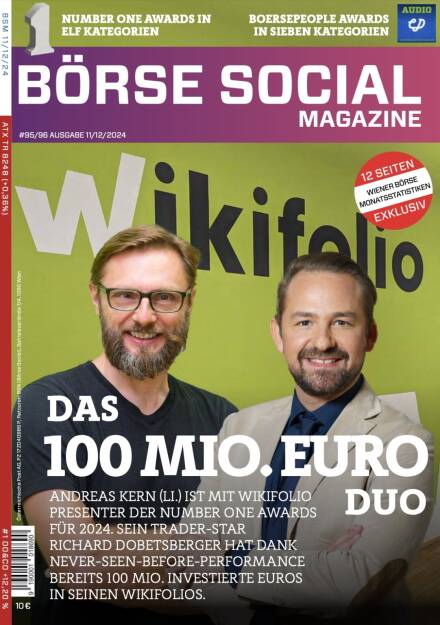 BSM #95 - Das 100 Mio. Euro Andreas kern (li.) ist mit wikifolio Presenter der Number One Awards für 2024. Sein Trader-Star Richard Dobetsberger hat Dank never-seen-before-performance bereits 100 Mio. investierte Eeuros in seinen wikifolios. (23.12.2024) 