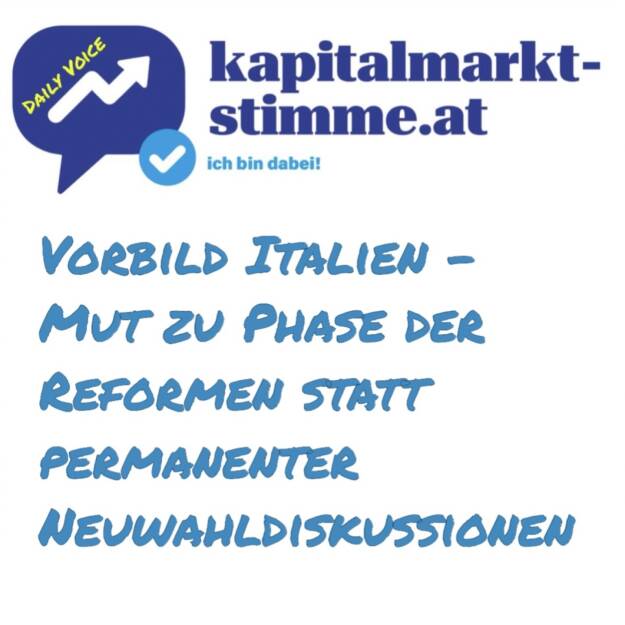 Episode 49/365 der kapitalmarkt-stimme.at daily voice auf audio-cd.at. Heute nach Vorbild Japan, Vorbild Norwegen und Vorbild Schweiz, das Vorbild Italien, ausgeführt von Gunter Deuber. Es geht um den Mut zu einer Phase von wirtschafts- und standortpolitischen Reformen statt permanenter Neuwahldiskussionen. https://audio-cd.at/page/podcast/6839 (19.02.2025) 