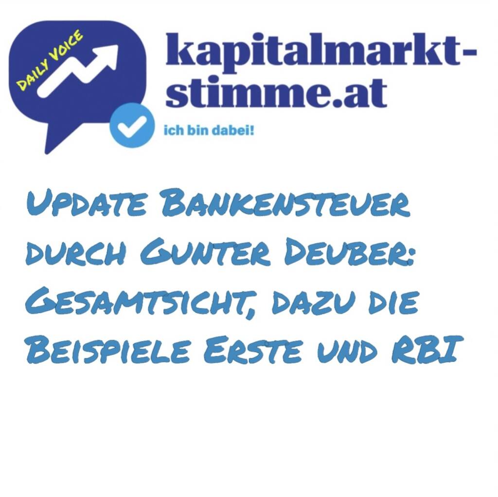 Episode 55/365 der kapitalmarkt-stimme.at daily voice auf audio-cd.at. Heute geht es um ein Argumente-Update zur (also gegen eine) Bankensteuer durch Gunter Deuber, der Zahlen, Fakten und auch den Aspekt der wichtigen und nicht immer unriskanten Finanzierung von Corporate Austria bringt. https://audio-cd.at/page/podcast/6865
 (25.02.2025) 