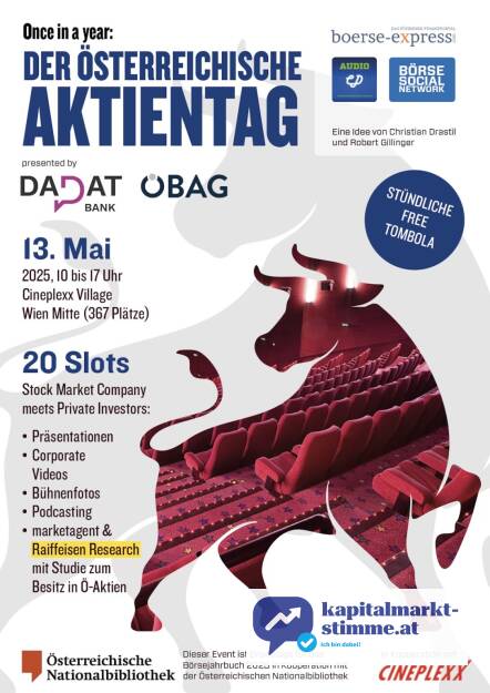 Der Flyer zum Österreichischen Aktientag #aktientag135 . Infos für Unternehmen, die sich dabei gerne präsentierend zeigen wollen, gibt es unter aktientag135@kapitalmarkt-stimme.at (Mails gehen an Christian Drastil und Robert Gillinger) (12.03.2025) 