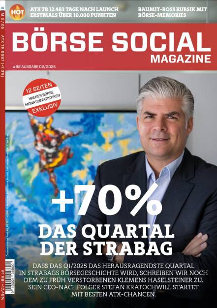 BSM #98 - +70% Das Quartal der Strabag - Dass das Q1/2025 das herausragendste Quartal in Strabags Börsegeschichte wird, schreiben wir noch
dem zu früh verstorbenen Klemens Haselsteiner zu. Sein CEO-Nachfolger Stefan Kratochwill startet mit besten ATX-Chancen. (15.03.2025) 