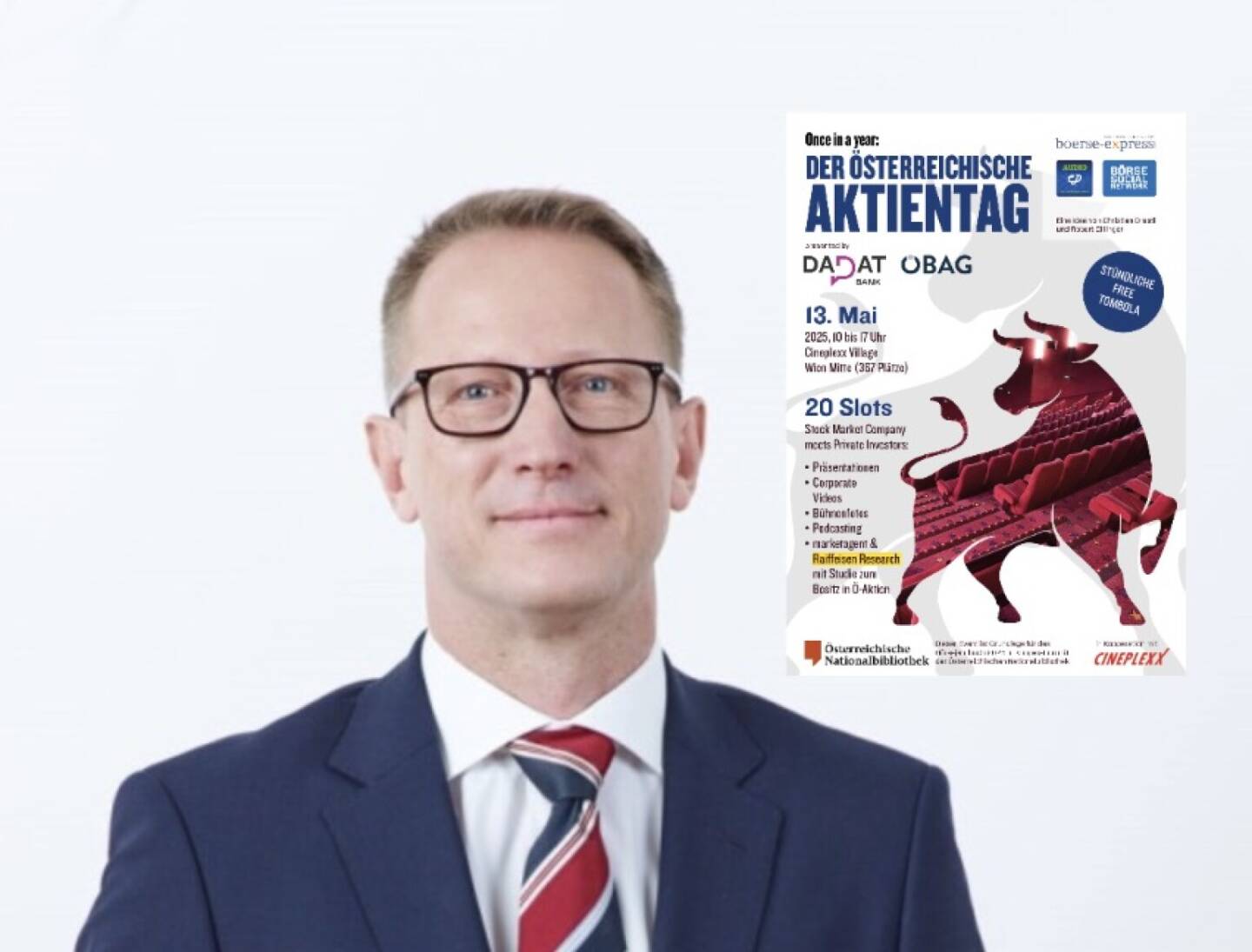 #aktientag135 Wie angekündigt outen wir nun täglich Details zum Österreichischen Aktientag am 13. Mai. 
Eines der präsentierenden Unternehmen wird der Flughafen Wien, vertreten durch den Head of Capital Markets, Bernd Maurer, sein.
Bernd: „Privataktionäre repräsentieren einen bedeutenden Anteil unseres Streubesitzes. Um unseren Investment Case bestehenden Aktionären und interessierten Anlegern zu präsentieren sowie für den Austausch mit Anlegern sind Formate wie der Österreichische Aktientag eine Bereicherung am heimischen Finanzmarkt. Wir freuen uns auf die Teilnahme!“