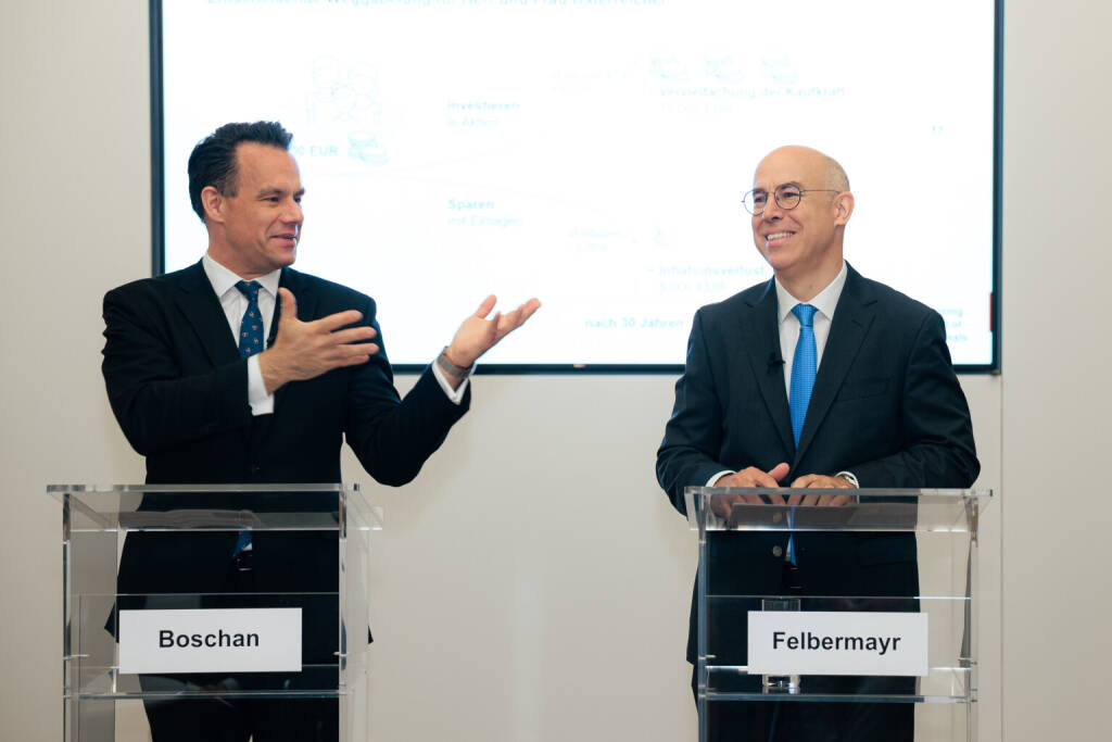 Wiener Börse Jahrespressegespräch 2025: Christoph Boschan (CEO Wiener Börse), Gabriel Felbermayr (Wifo-Direktor), Fotocredit: Alexander Felten (06.05.2025) 