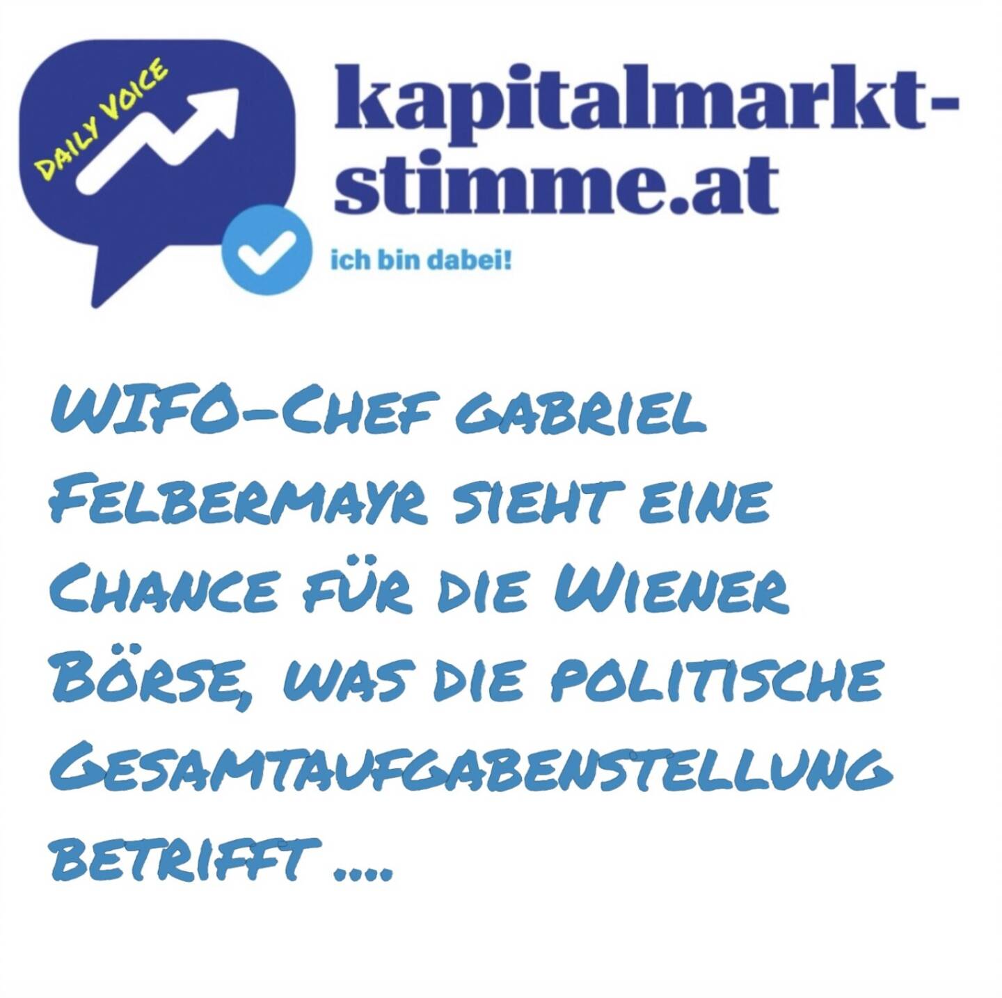 kapitalmarkt-stimme.at daily voice 129/365: Die Wiener Börse hatte diese Woche ihre Jahrespressekonferenz. Dankenswerterweise wurde mir da die Tonspur zur Verfügung gestellt und es werden daraus ein paar daily voices entstehen. Teil 3 ist eine Ausführung von Gastredner Gabriel Felbermayr, er ist seit 1. Oktober 2021 Direktor des Österreichischen Institutes für Wirtschaftsforschung (WIFO) in Wien und Universitätsprofessor an der Wirtschaftsuniversität Wien (WU). Felbermayr sieht aktuell eine Chance für die Wiener Börse, was die politische Gesamtaufgabenstellung betrifft. Samt Beispiel. Hören: https://audio-cd.at/page/podcast/7255
https://www.wifo.ac.at/person/gabriel-felbermayr/
http://www.wienerborse.at
