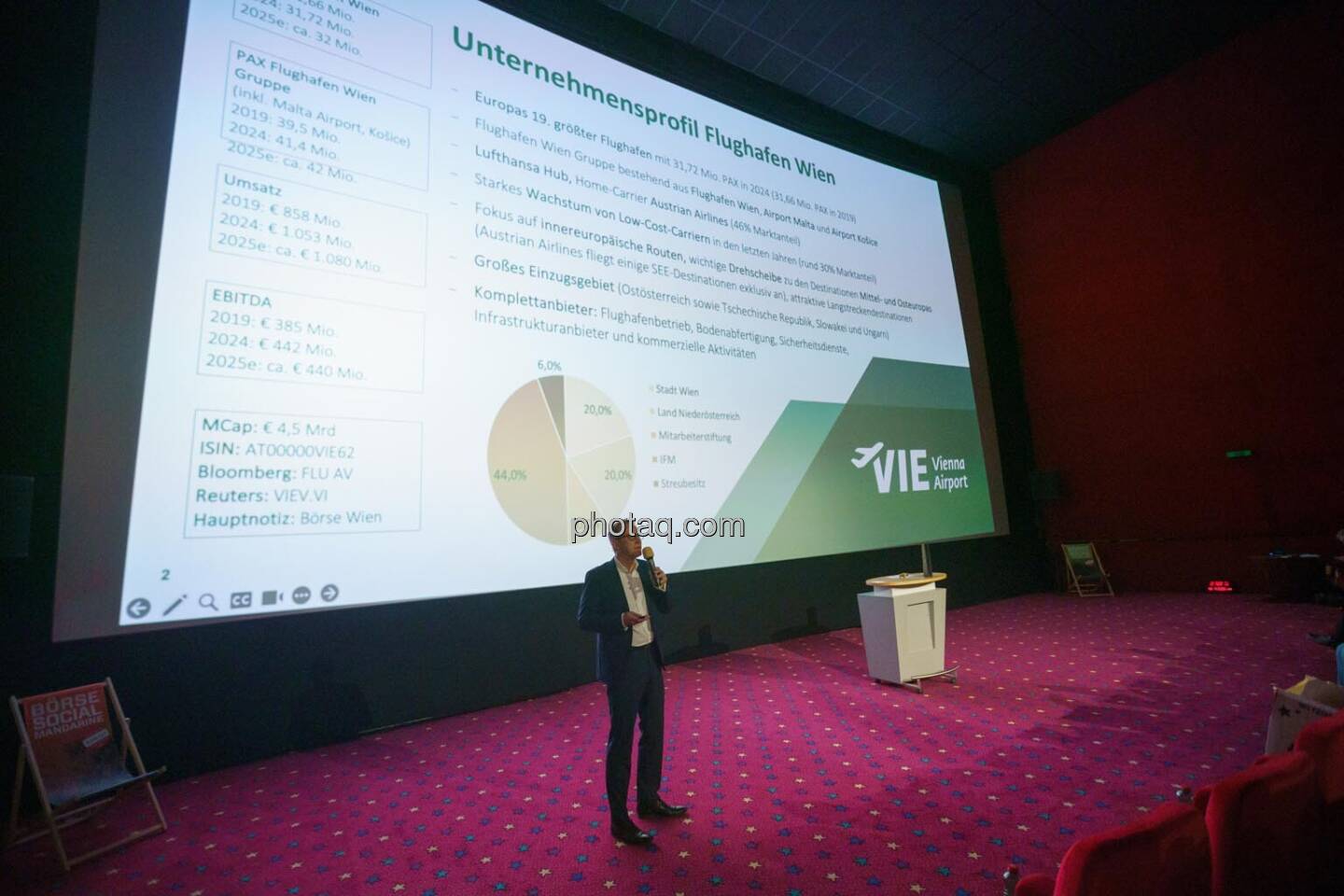 1. Aktientag von Börse Social und Börse Express im Cineplexx Kino, Präsentation Flughafen Wien AG, Bernd Maurer (IR)