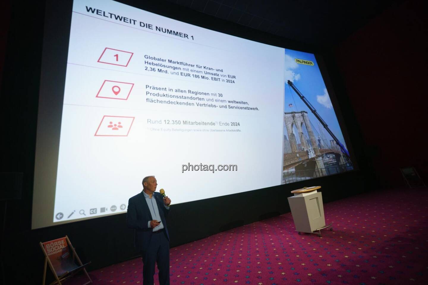 1. Aktientag von Börse Social und Börse Express im Cineplexx Kino, Präsentation Palfinger AG, Hannes Roither (IR)
