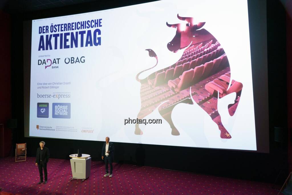 1. Aktientag von Börse Social und Börse Express im Cineplexx Kino, Robert Gillinger (Börse Express), Christian Drastil (Börse Social, kapitalmarkt-stimme.at) (14.05.2025) 
