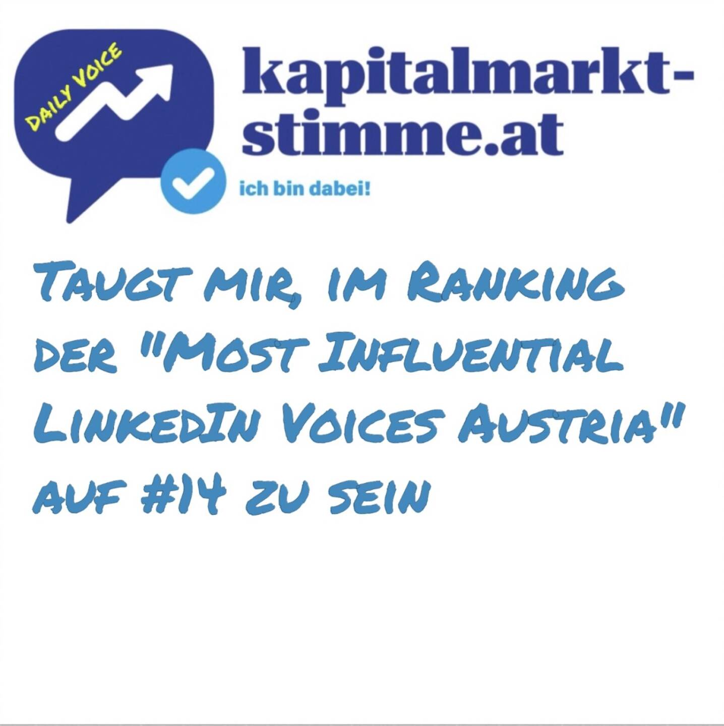 kapitalmarkt-stimme.at daily voice 153/365: Antony Martini aus Luxemburg hat Austria’s Top 200 most influential LinkedIn Voices in Finance and Web3 genannt und da bin ich auf Nr. 14, was mich sehr freut. Antony meint: These 200 voices are shaping the future of finance in Austria and beyond. They lead startups, scale innovation, publish insights, and build bridges across the ecosystem. From Vienna to Vorarlberg, and from academia to the metaverse. They demystify complex trends, champion regulatory clarity, drive adoption, and empower thousands with knowledge, leadership, and community. Auf Rang 1: Franz Gasselsberger, CEO der Oberbank. Börse-Chef Christoph Boschan ist auf Rang 5. Dabei auch zahlreiche Gründer und CEOs aus dem Krypto- sowie Banken-Bereich.
https://www.linkedin.com/in/christiandrastil/
https://audio-cd.at/page/podcast/7381