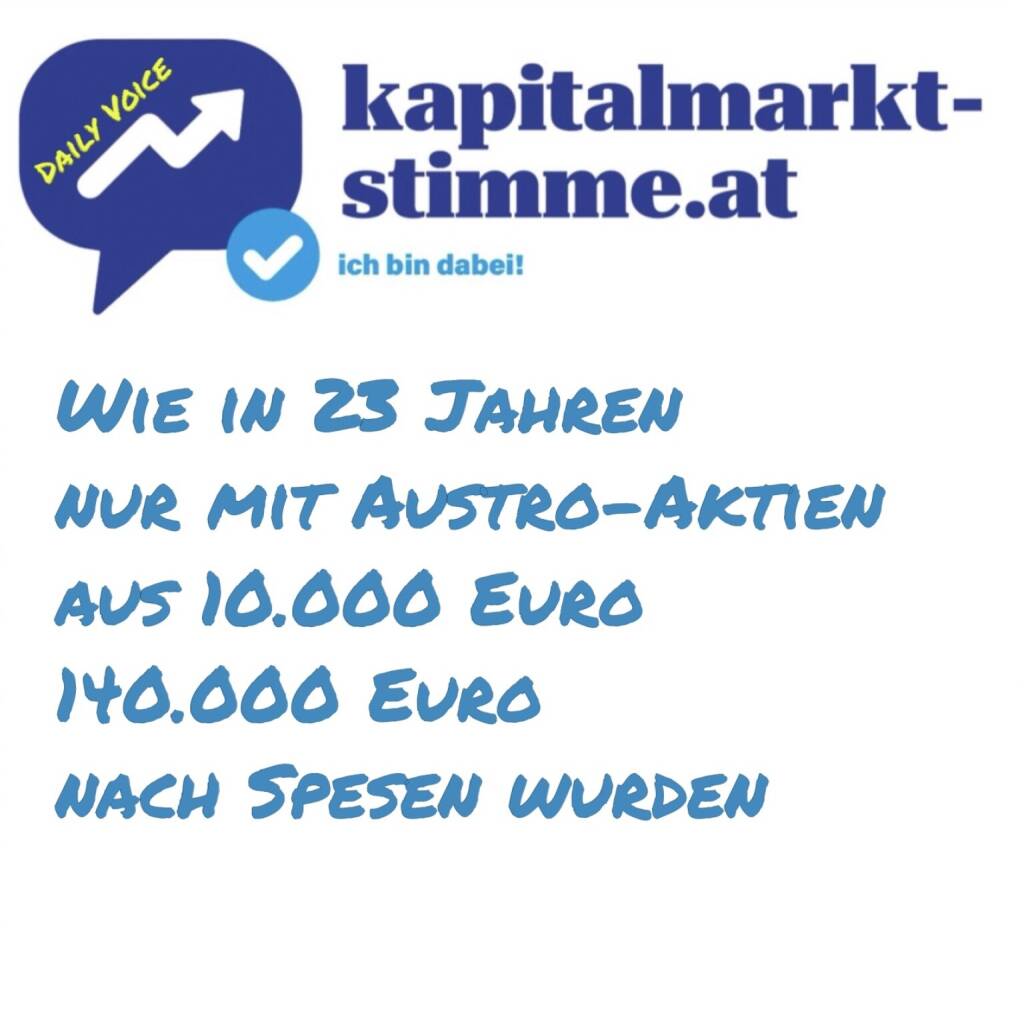 Episode 225/365 der kapitalmarkt-stimme.at daily voice auf audio-cd.at. Eine kurze Geschichte mit brokerjet und wikifolio und natürlich keinerlei Aussagekraft für die Zukunft und mit Risikohinweis. Aber wie in 23 Jahren nur mit Austro-Aktien aus 10.000 Euro 140.000 Euro nach Spesen wurden, ist eine schöne Zwischenbilanz. Hören: https://audio-cd.at/page/podcast/7714
https://www.wikifolio.com/de/at/w/wfdrastil1 (14.08.2025) 